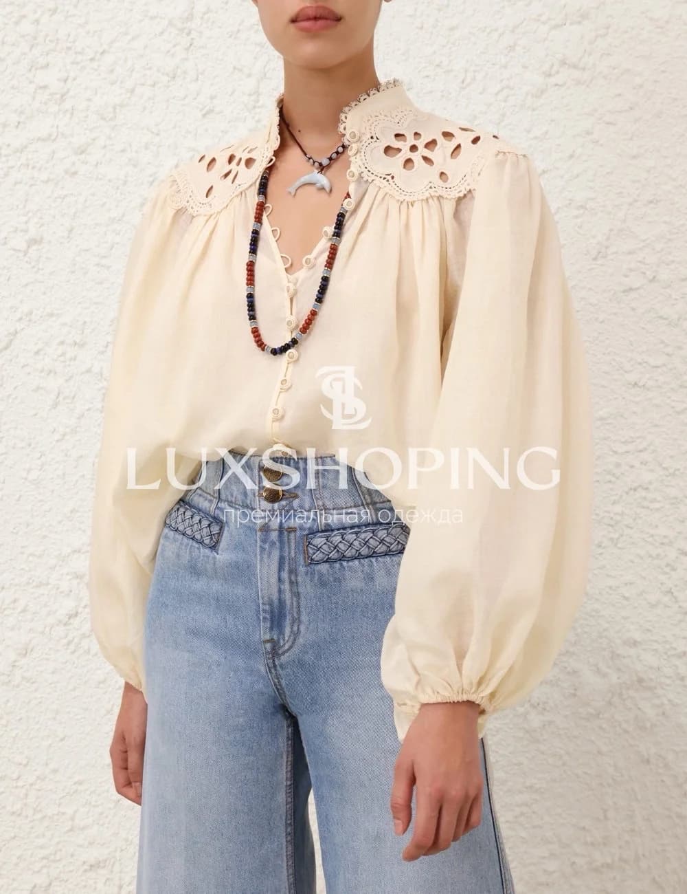 Zimmermann Кремовая блуза Coco с вышивкой и объемными рукавами - фото 2