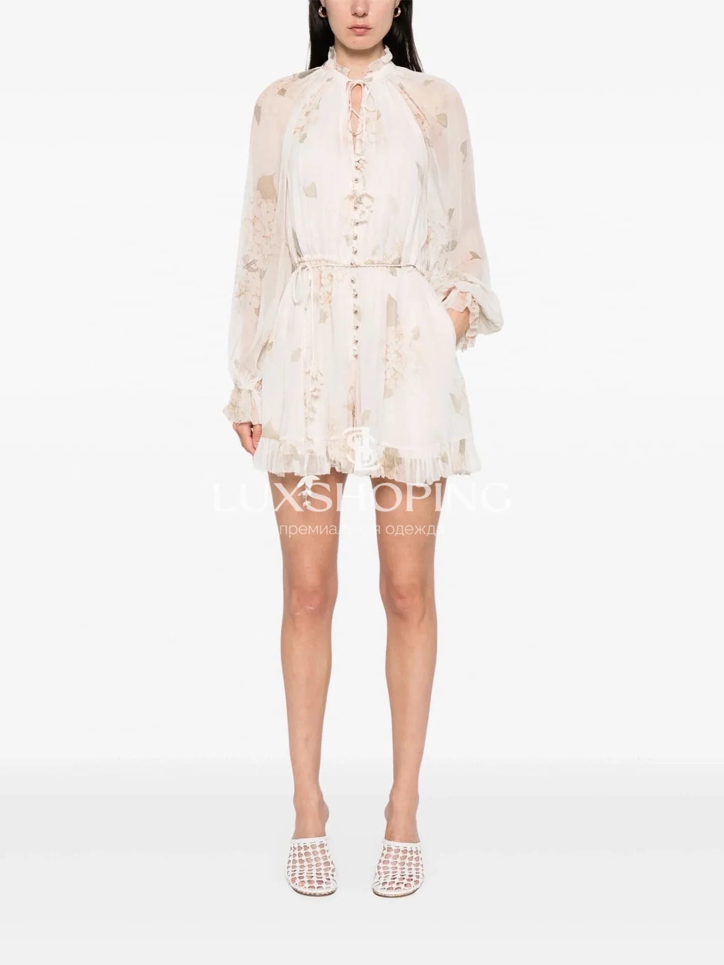 Zimmermann — Шёлковый комбинезон с цветочным принтом и оборками - фото 2