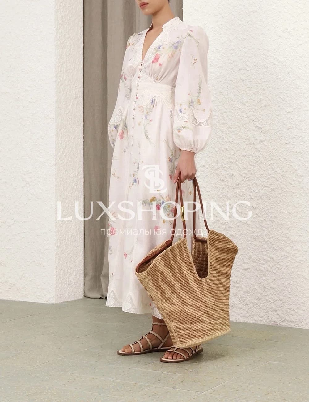 Zimmermann — Платье миди The Lucky Lace Plunge с цветочным принтом - фото 4