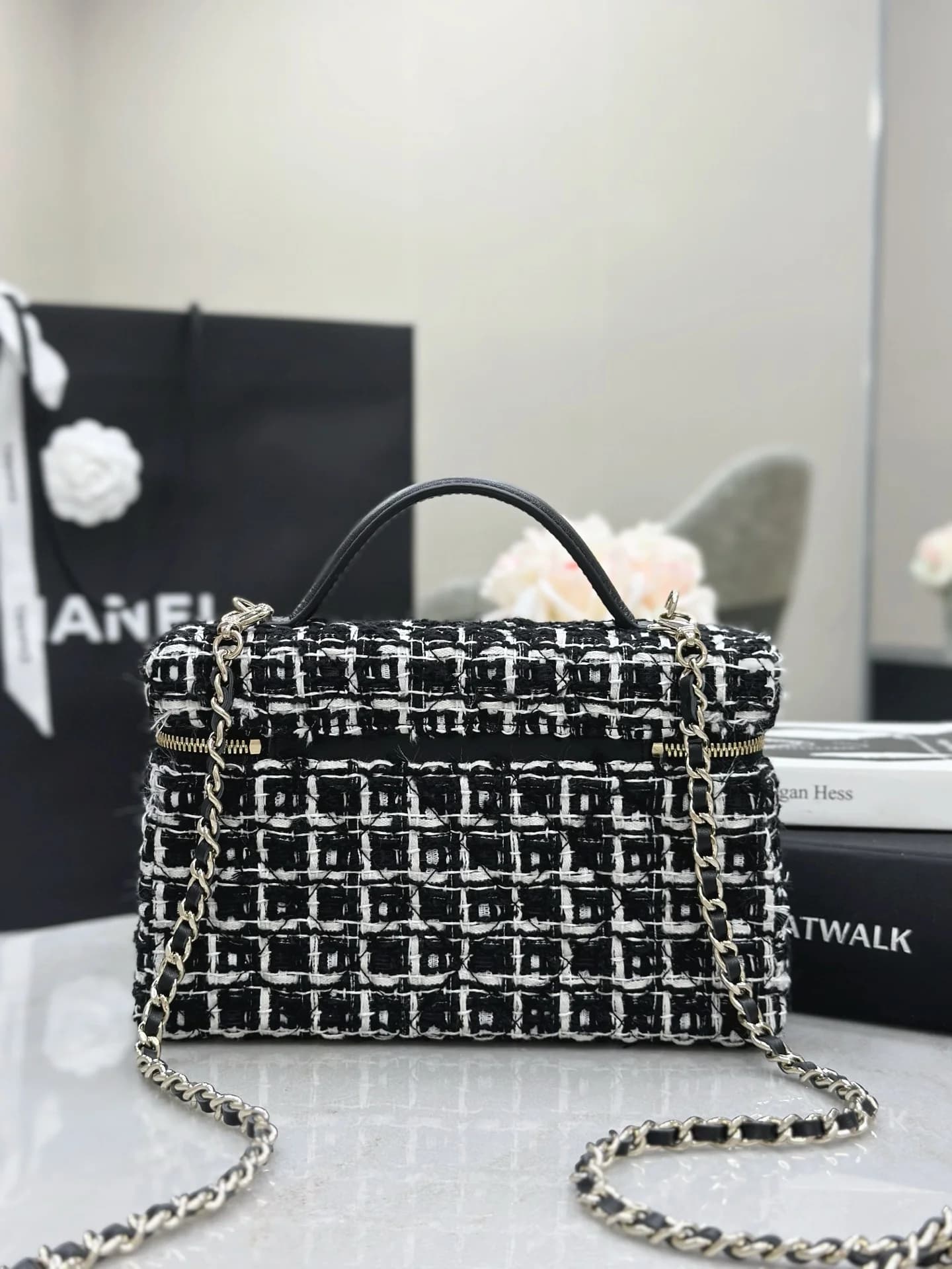 Сумка твидовая Chanel 25C LP черная 17х19,5х5 см - фото 4