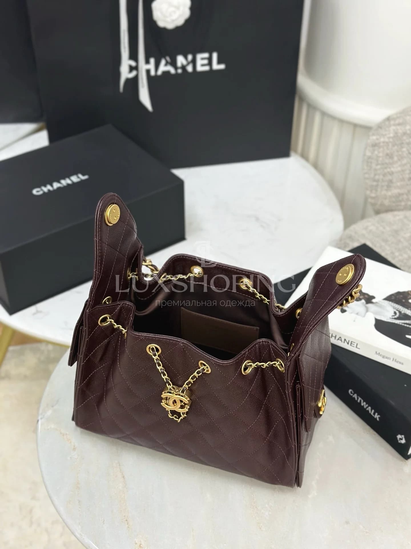 CHANEL 25C сумка-хобо 30×26×14 см бордо темная - фото 3