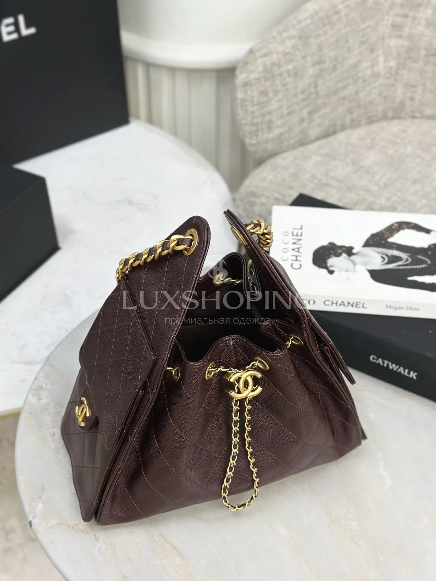 CHANEL 25C сумка-хобо 30×26×14 см бордо темная - фото 7