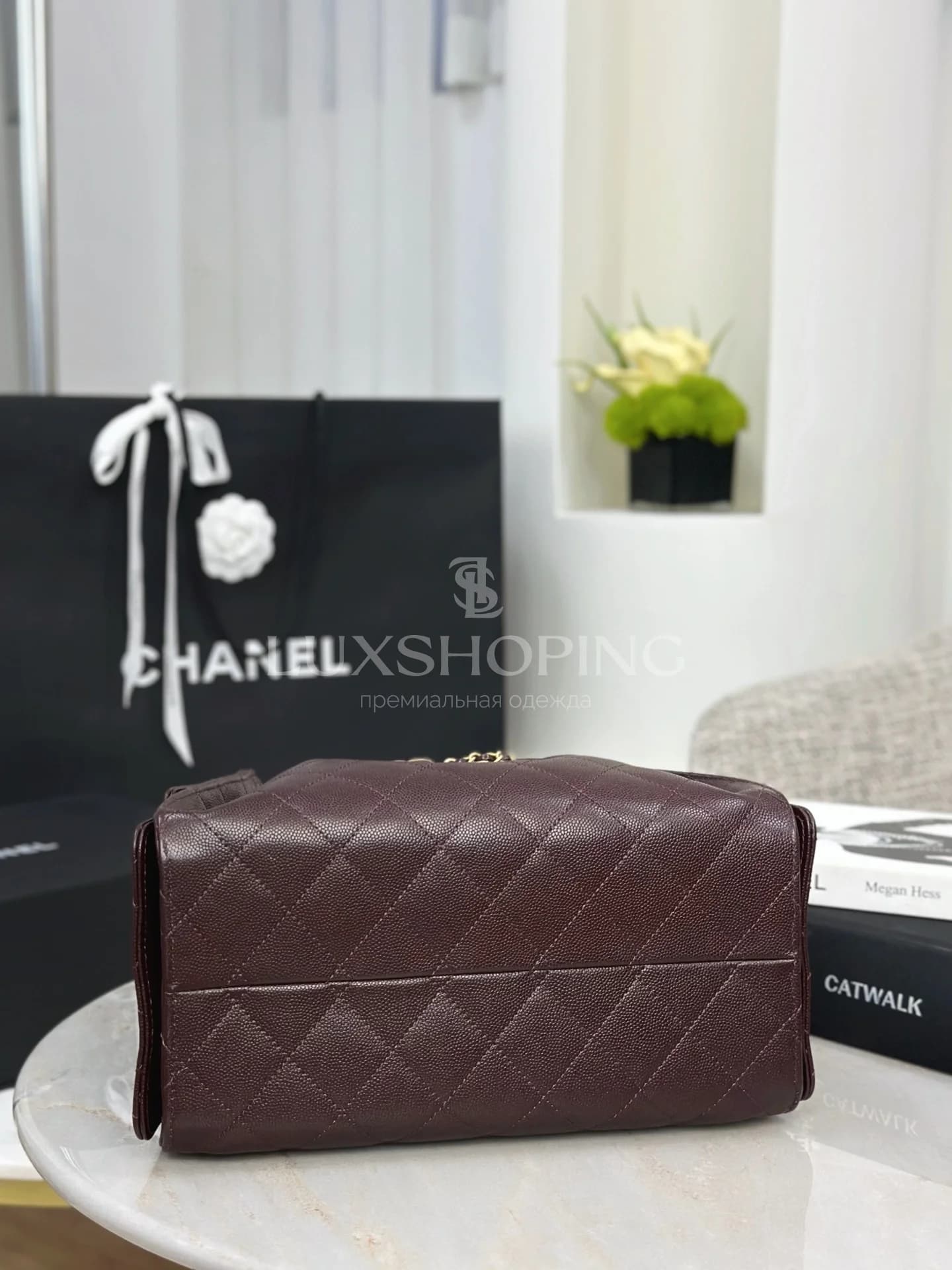 CHANEL 25C сумка-хобо 30×26×14 см бордо темная - фото 10