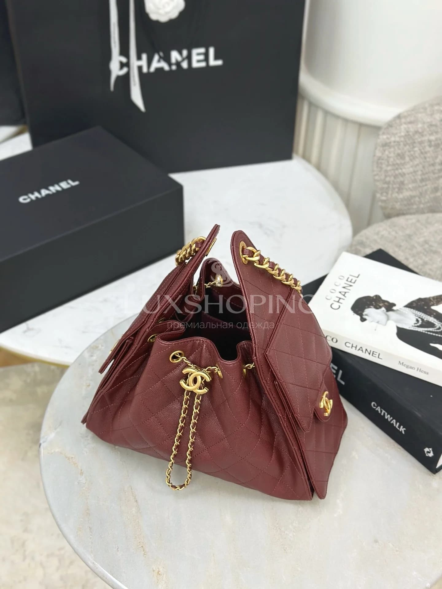 CHANEL 25C сумка-хобо 30×26×14 см бордо - фото 3