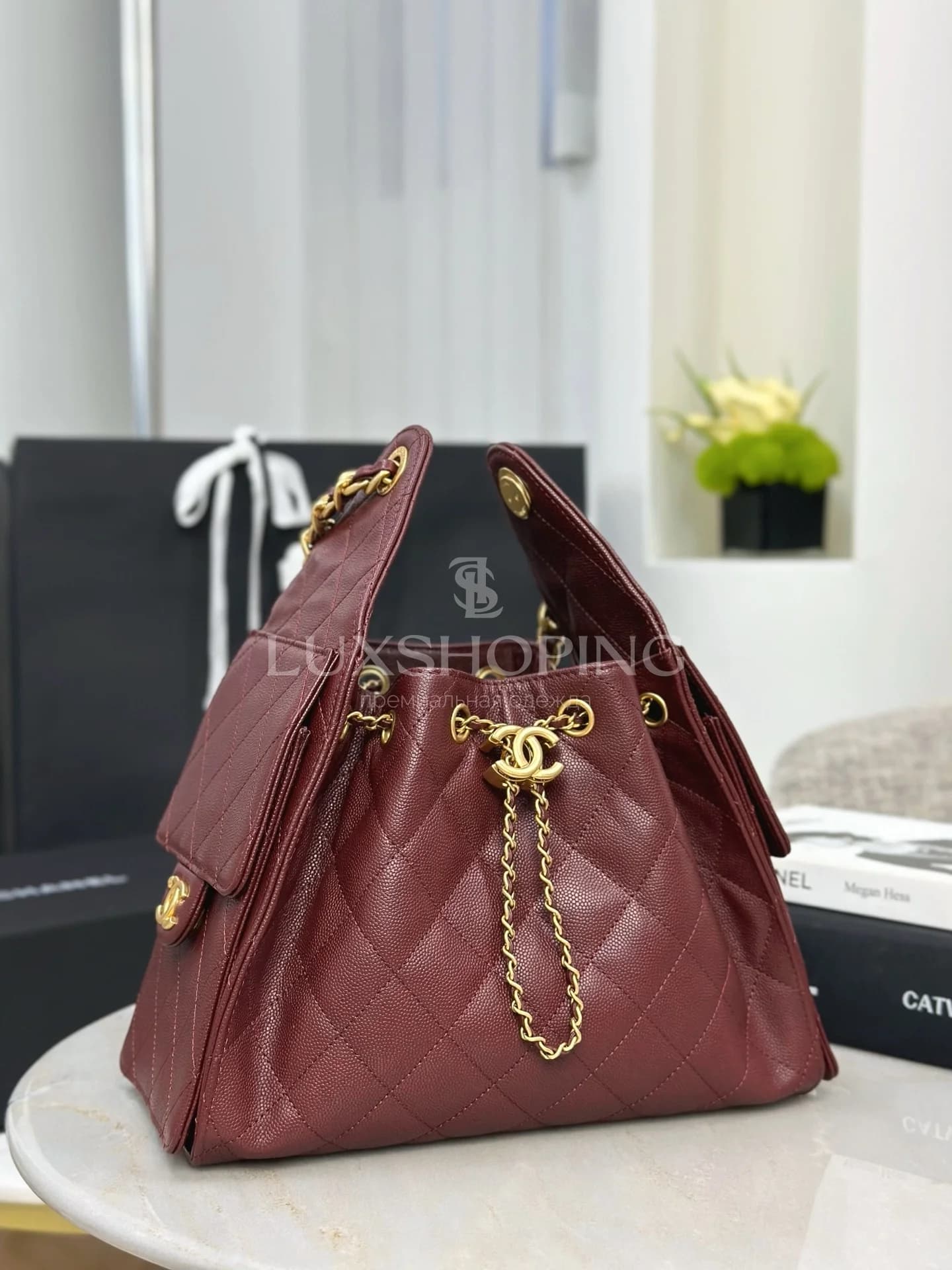 CHANEL 25C сумка-хобо 30×26×14 см бордо - фото 4
