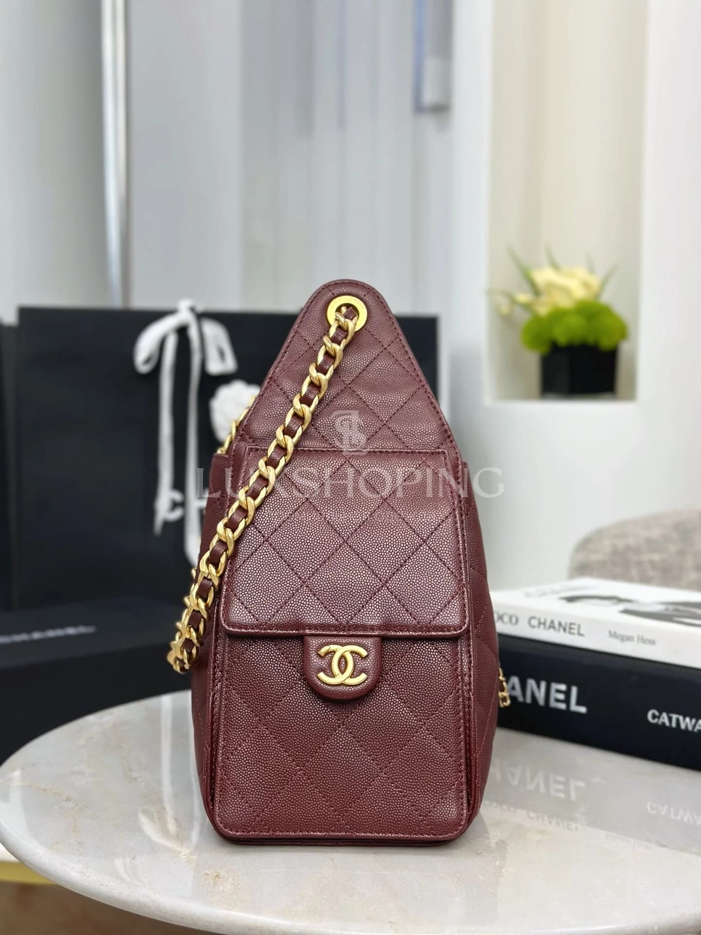 CHANEL 25C сумка-хобо 30×26×14 см бордо - фото 7