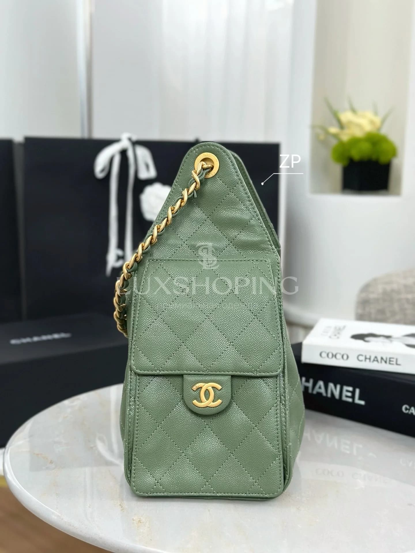 CHANEL 25C сумка-хобо 30×26×14 см зеленая - фото 8