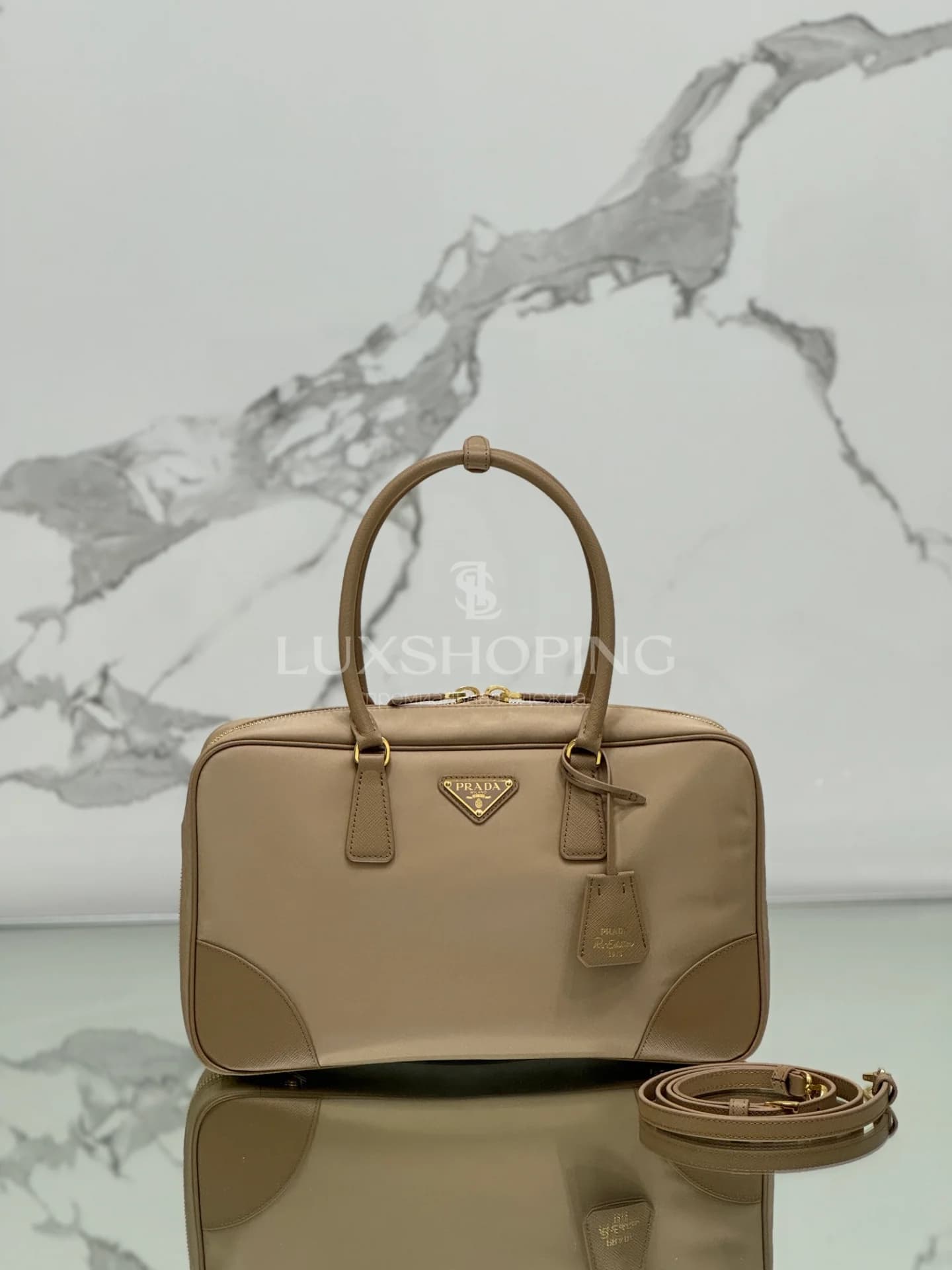 Сумка Prada Re-Edition 1995 35×21.5×10 см бежевая - фото 2