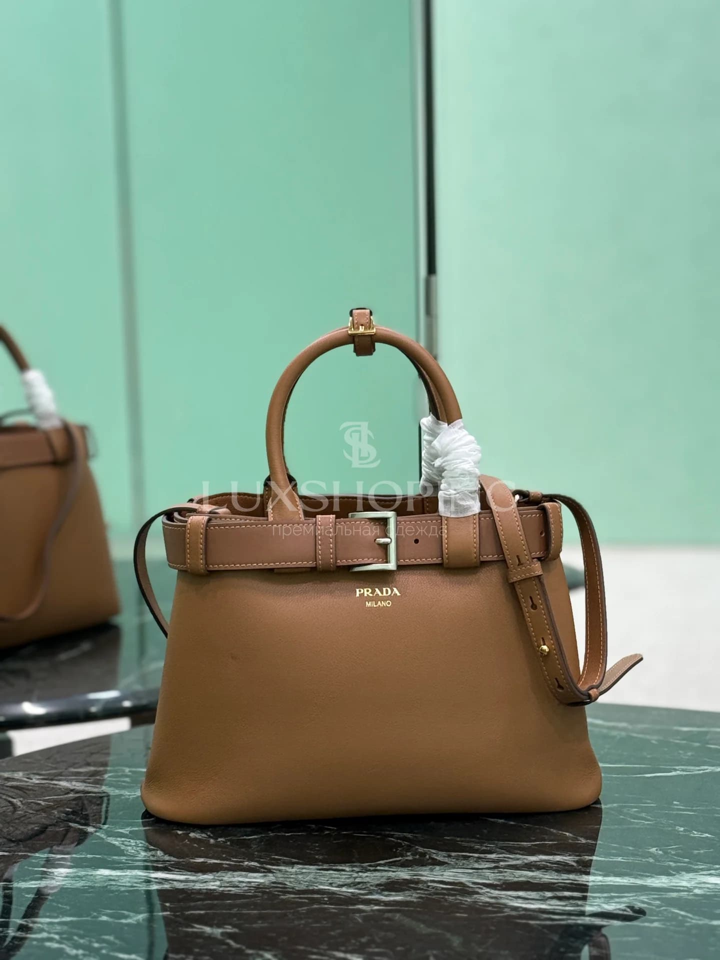 Сумка Prada 2024 Double Bag 32×23×11 см коричневая - фото 2