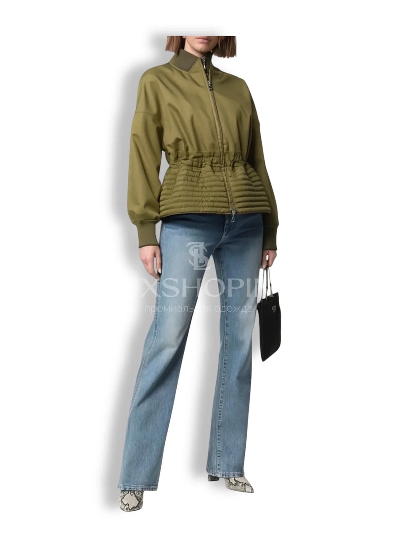 Moncler женская куртка с юбочным низом и кулиской хаки