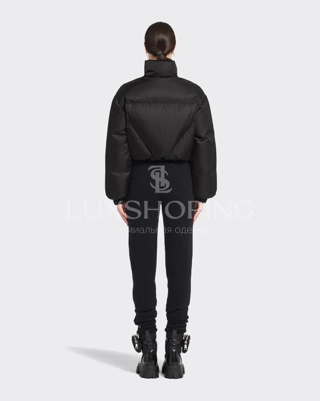 Prada | Утепленная укороченная куртка-пуховик 90% белый гусиный пух - фото 4