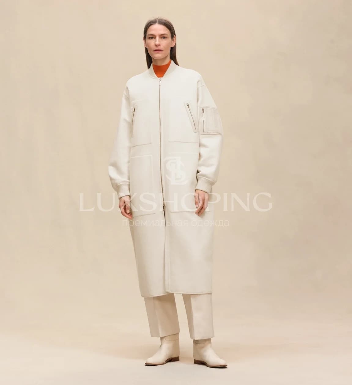 Hermes Пальто-бомбер белое - фото 4