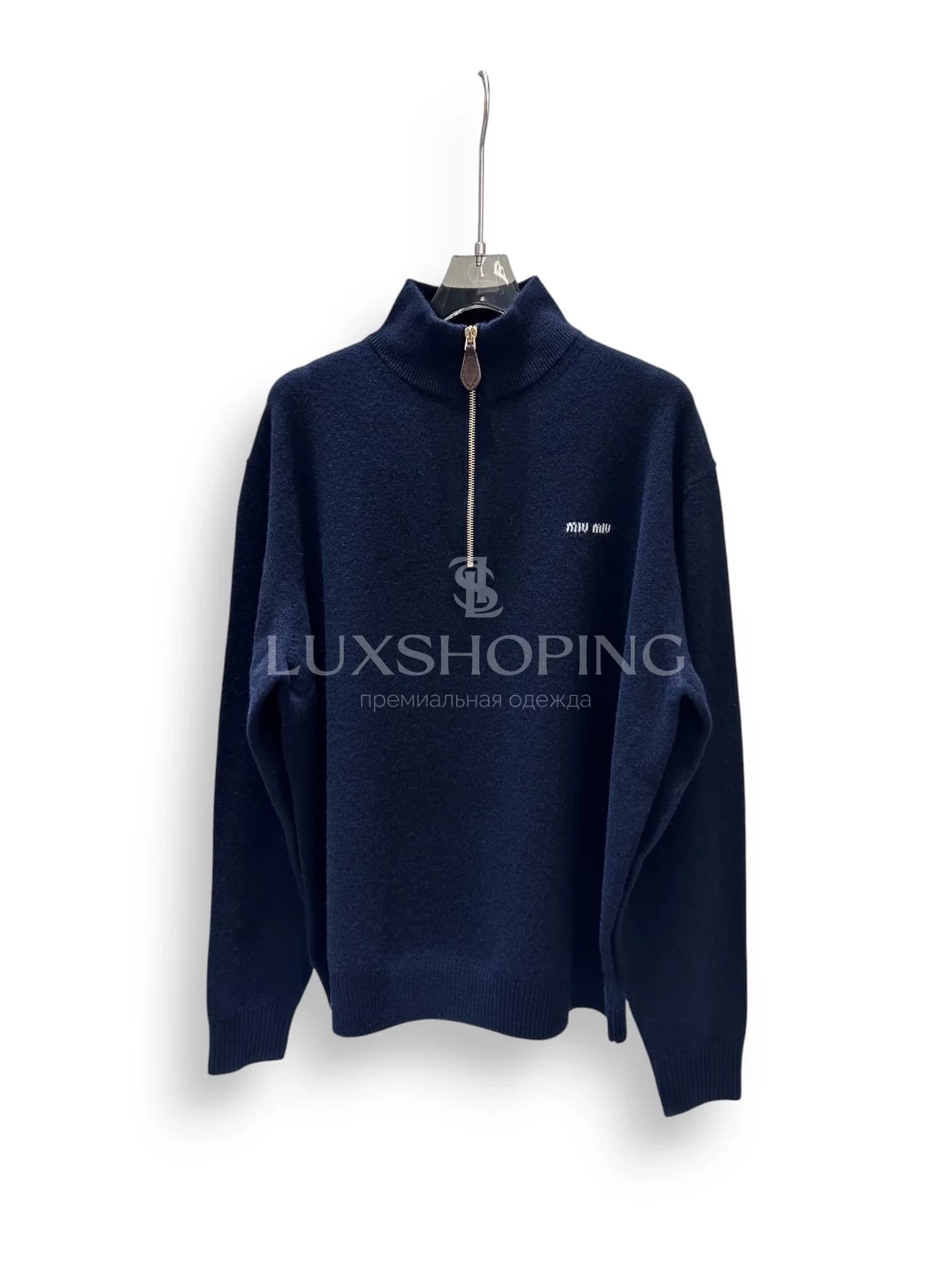 MIU MIU Кашемировый джемпер с молнией и кожаными вставками