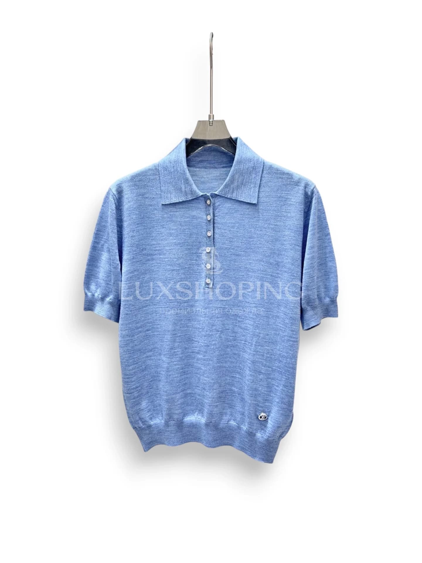 Louis Vuitton Голубое кашемирово-шёлковое поло с коротким рукавом