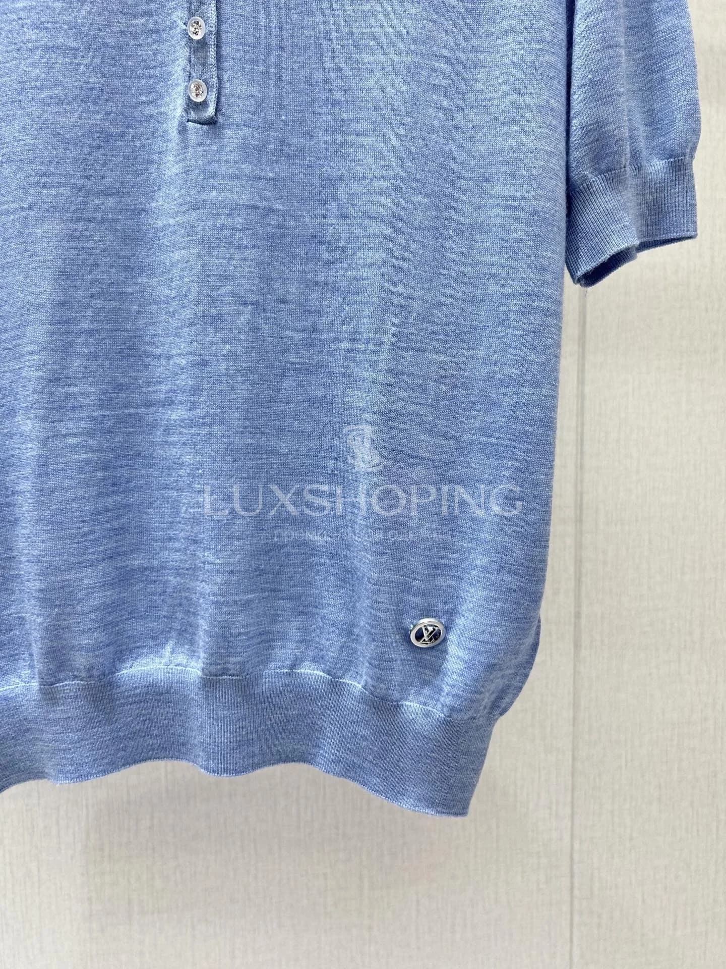 Louis Vuitton Голубое кашемирово-шёлковое поло с коротким рукавом - фото 4