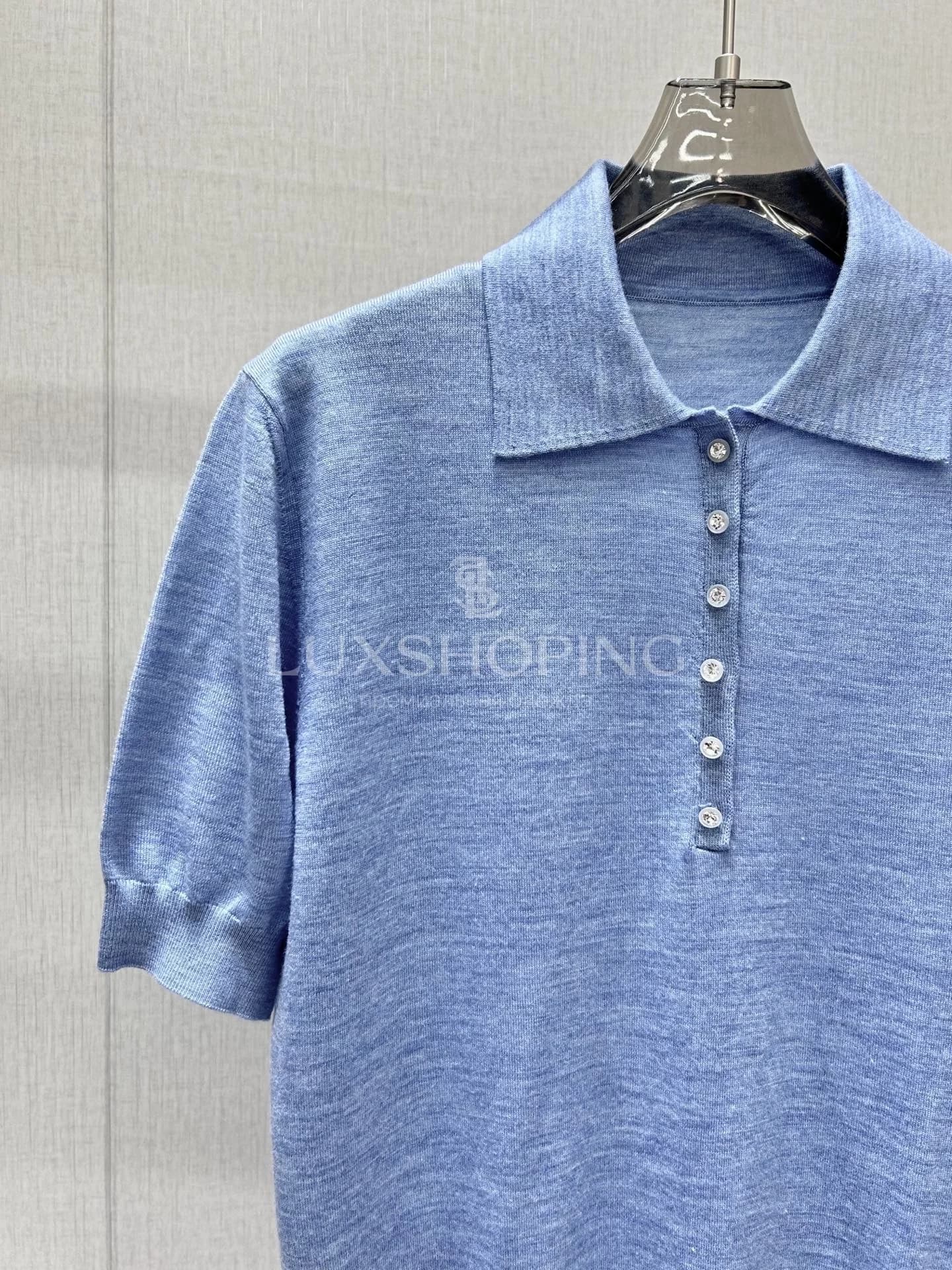 Louis Vuitton Голубое кашемирово-шёлковое поло с коротким рукавом - фото 7