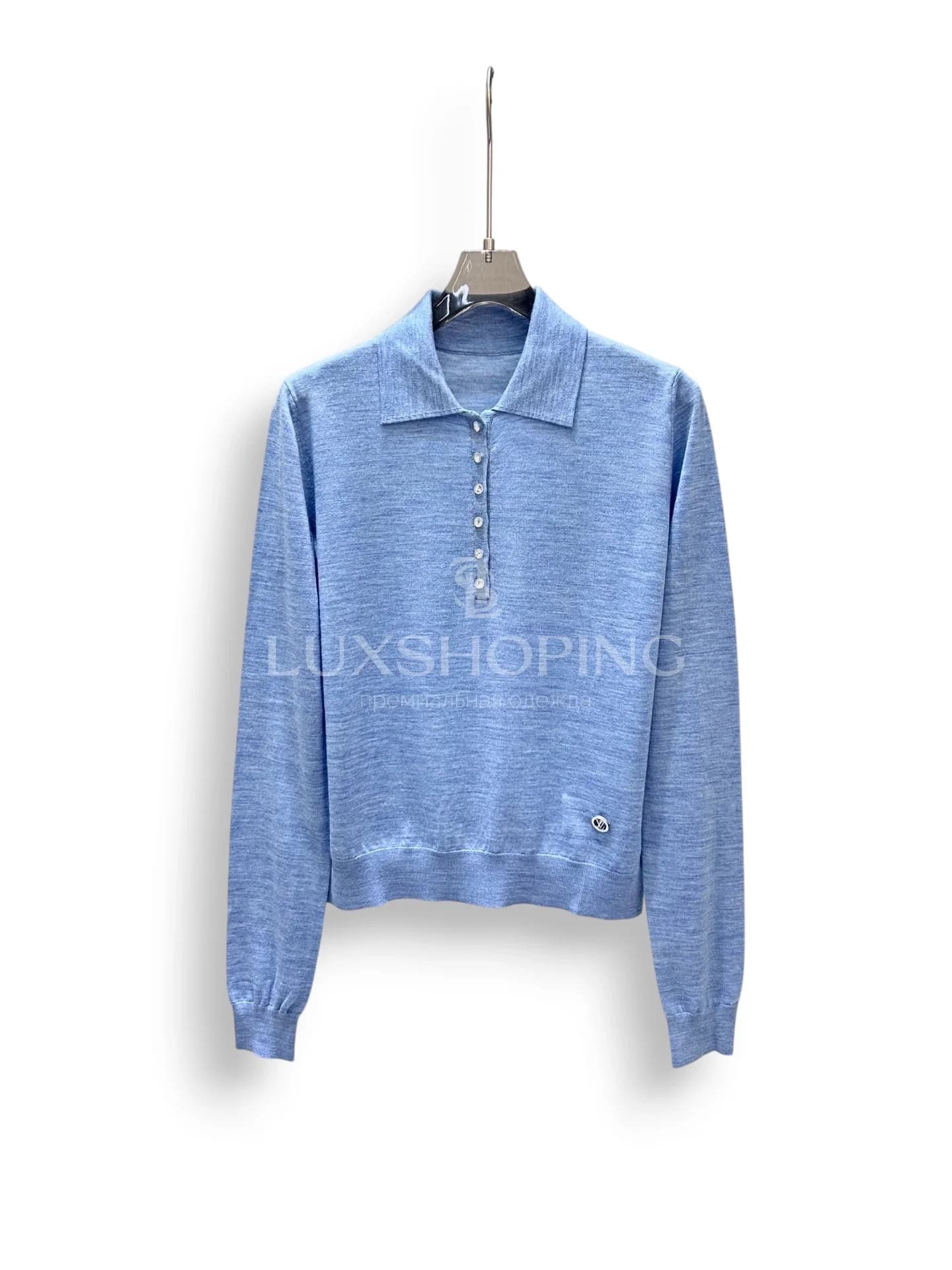 Louis Vuitton Голубое кашемирово-шёлковое поло с длинным рукавом
