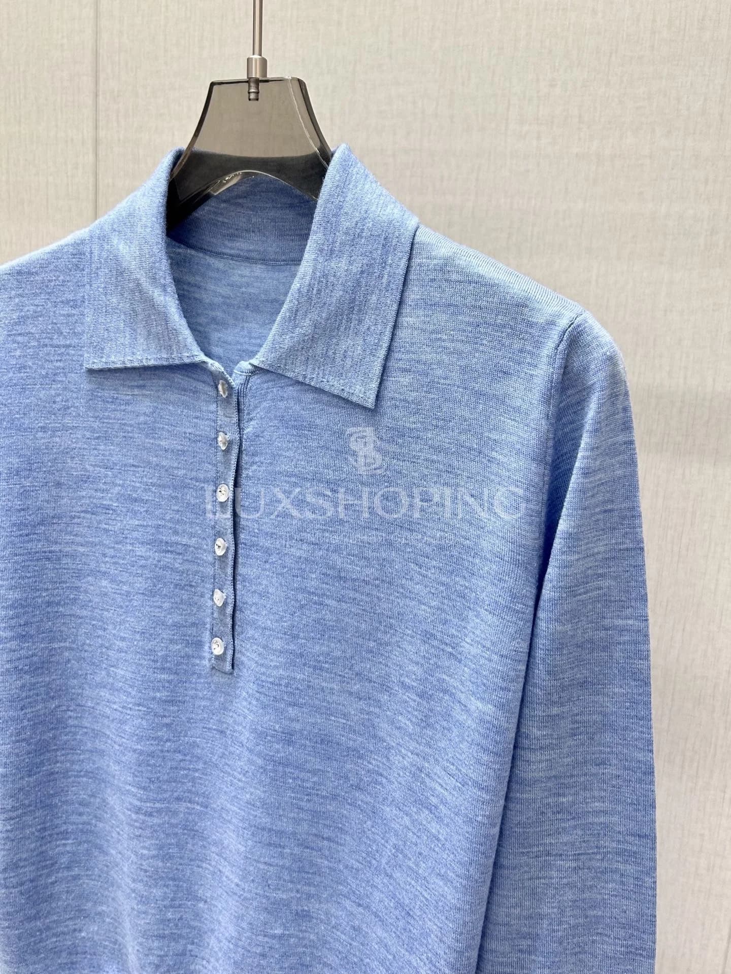 Louis Vuitton Голубое кашемирово-шёлковое поло с длинным рукавом - фото 4