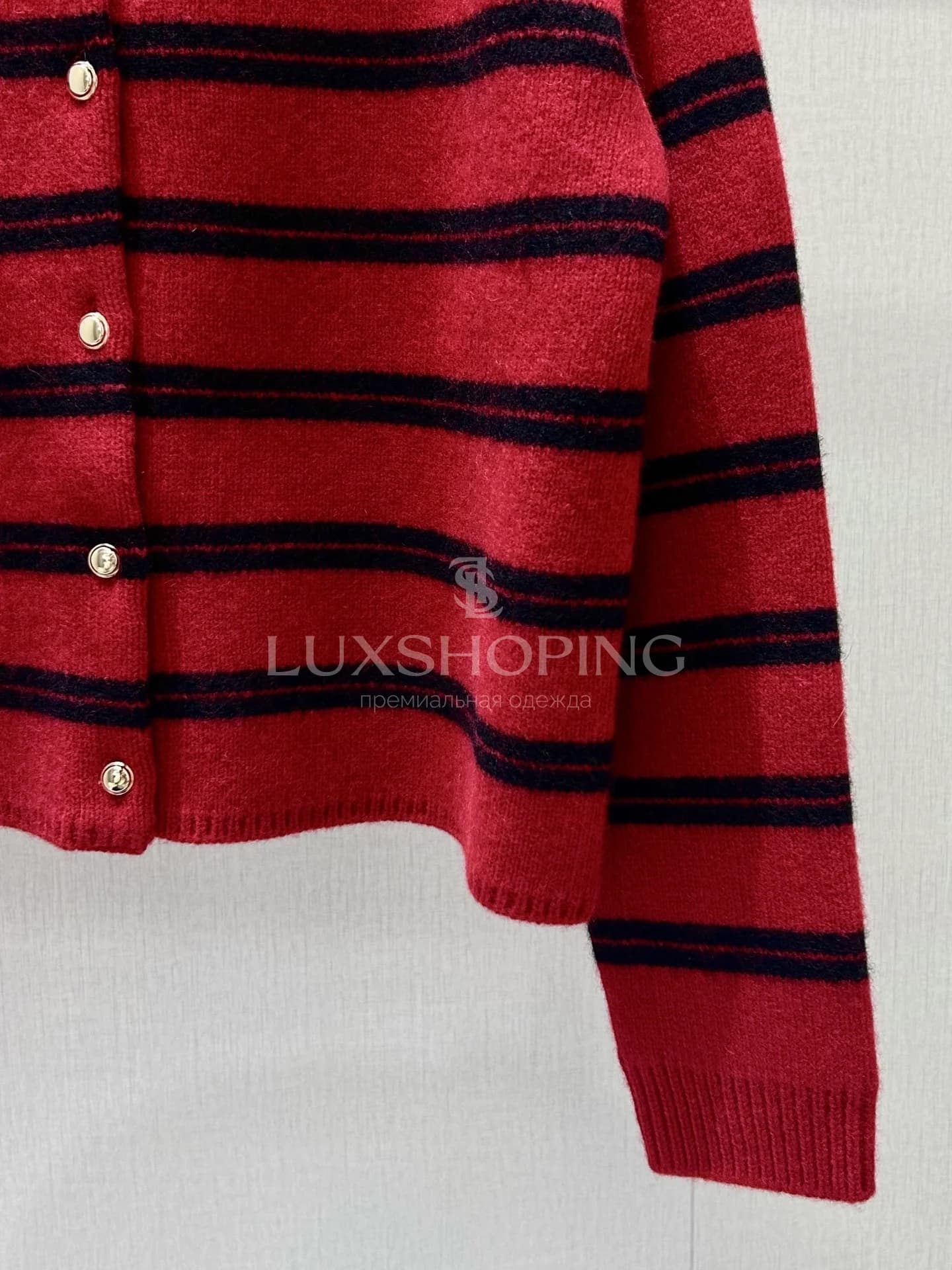 MIU MIU Красно-черный кардиган в полоску из шерсти и кашемира - фото 3