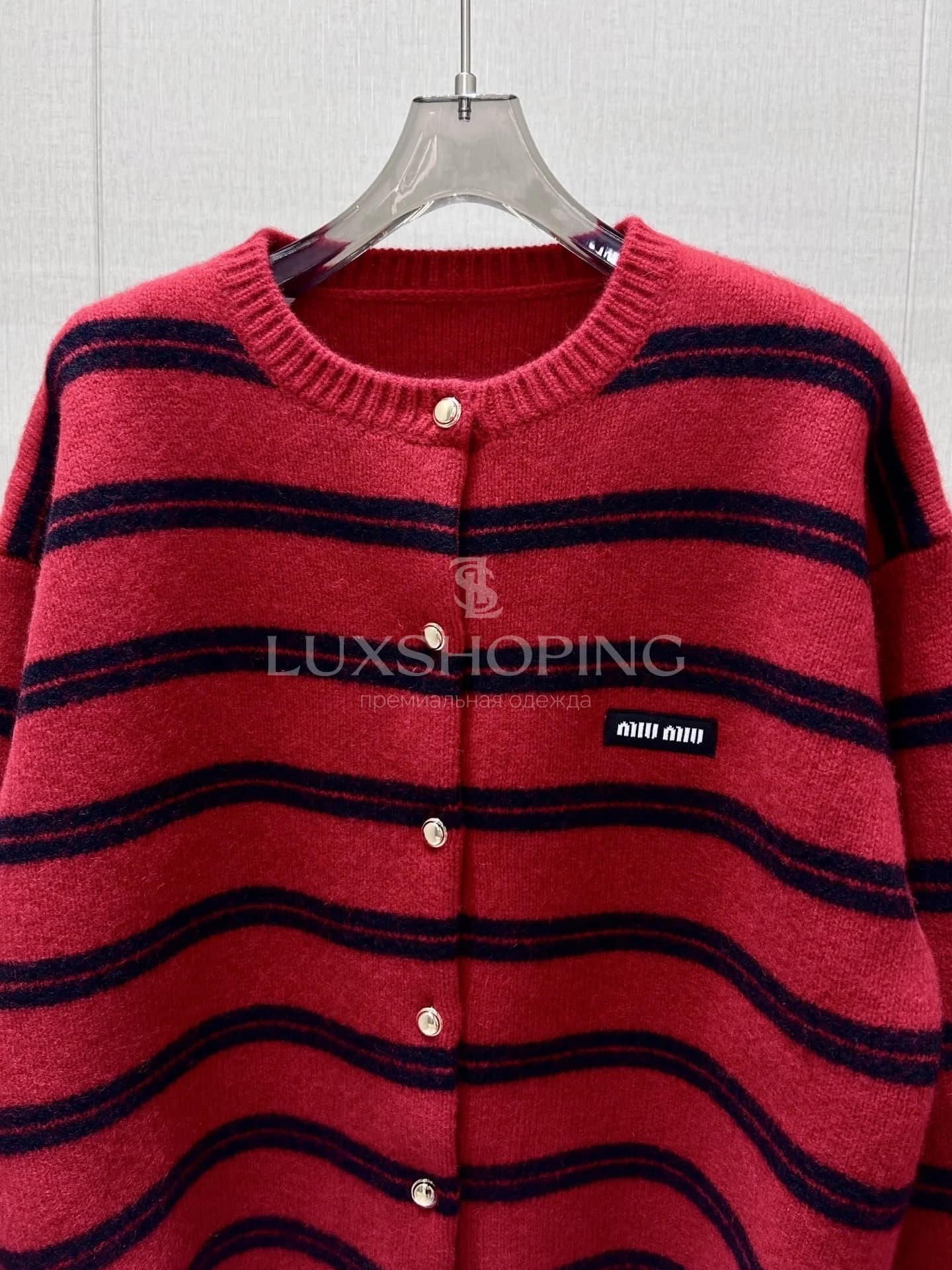 MIU MIU Красно-черный кардиган в полоску из шерсти и кашемира - фото 4