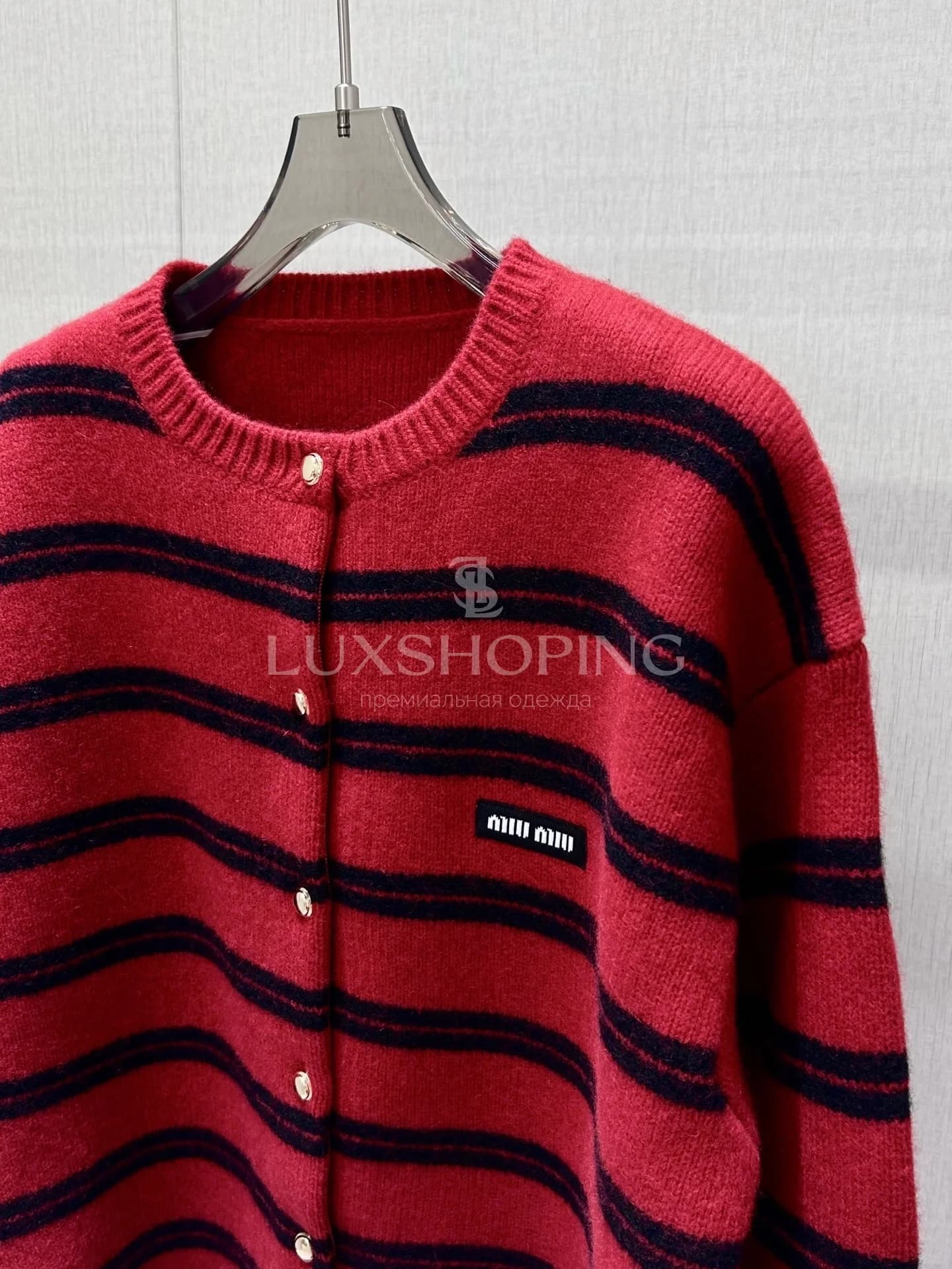 MIU MIU Красно-черный кардиган в полоску из шерсти и кашемира - фото 6