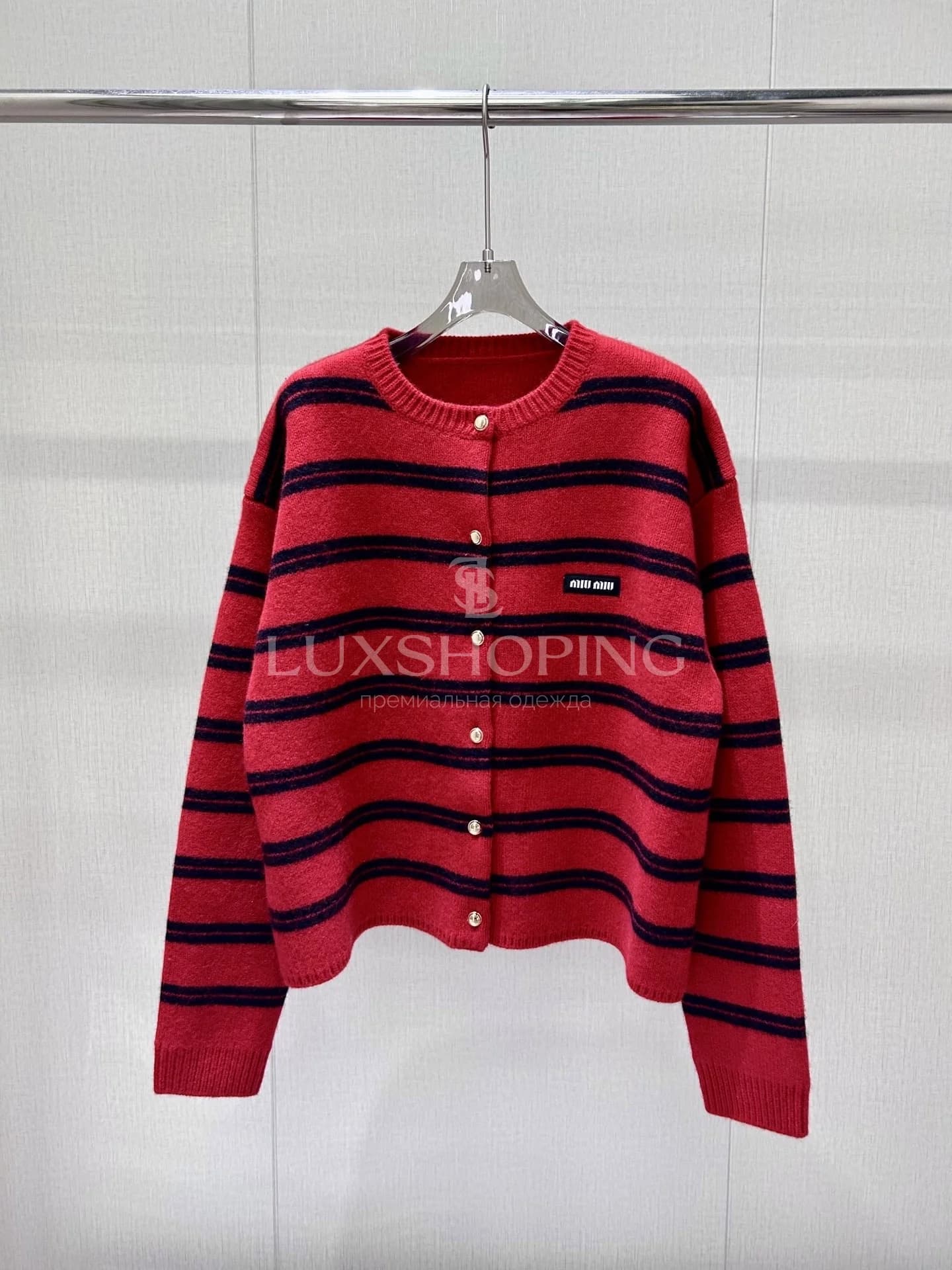MIU MIU Красно-черный кардиган в полоску из шерсти и кашемира - фото 7