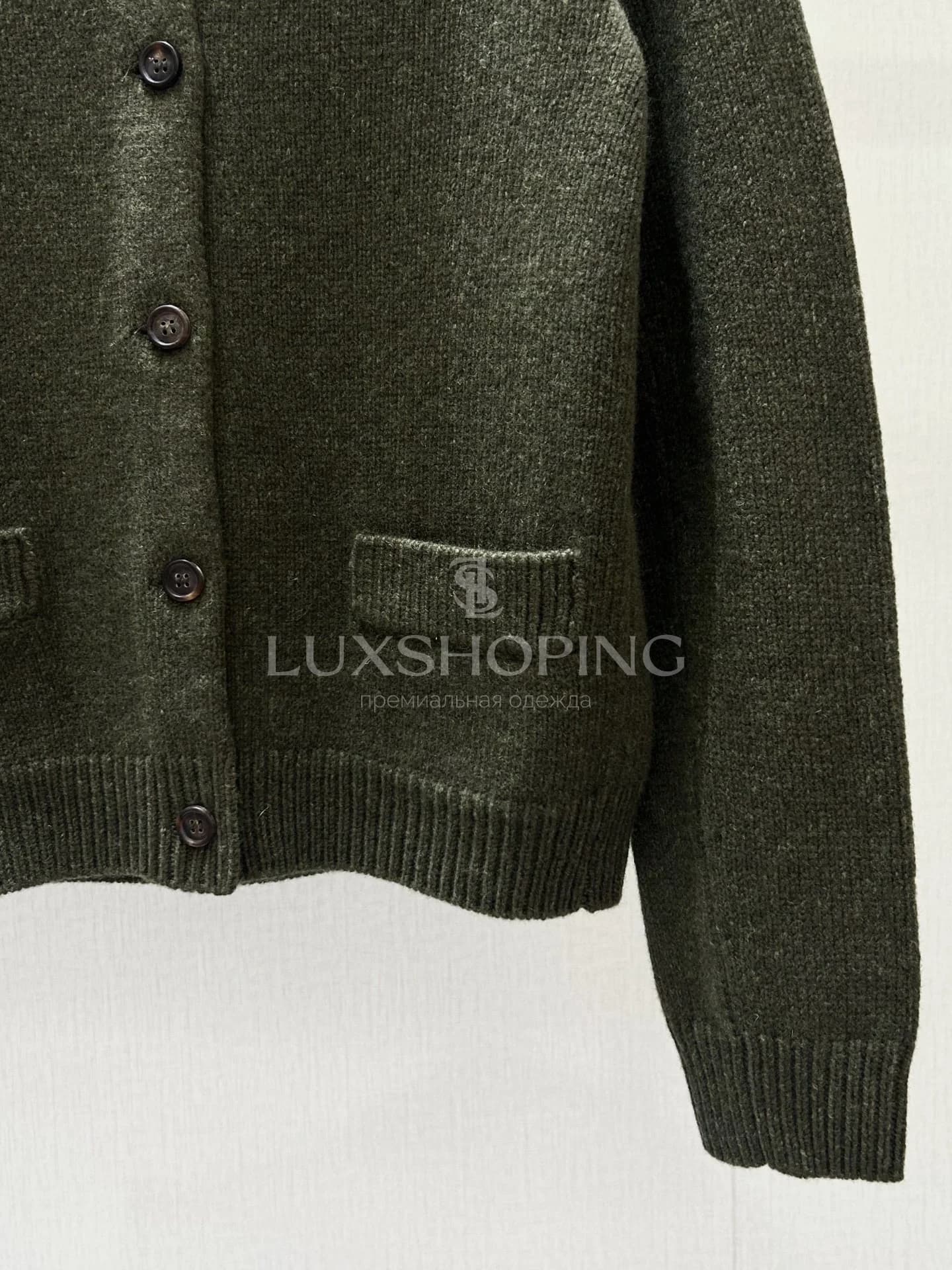 MIU MIU Кардиган с отложным воротником из 100% шерсти в цвете хаки - фото 6