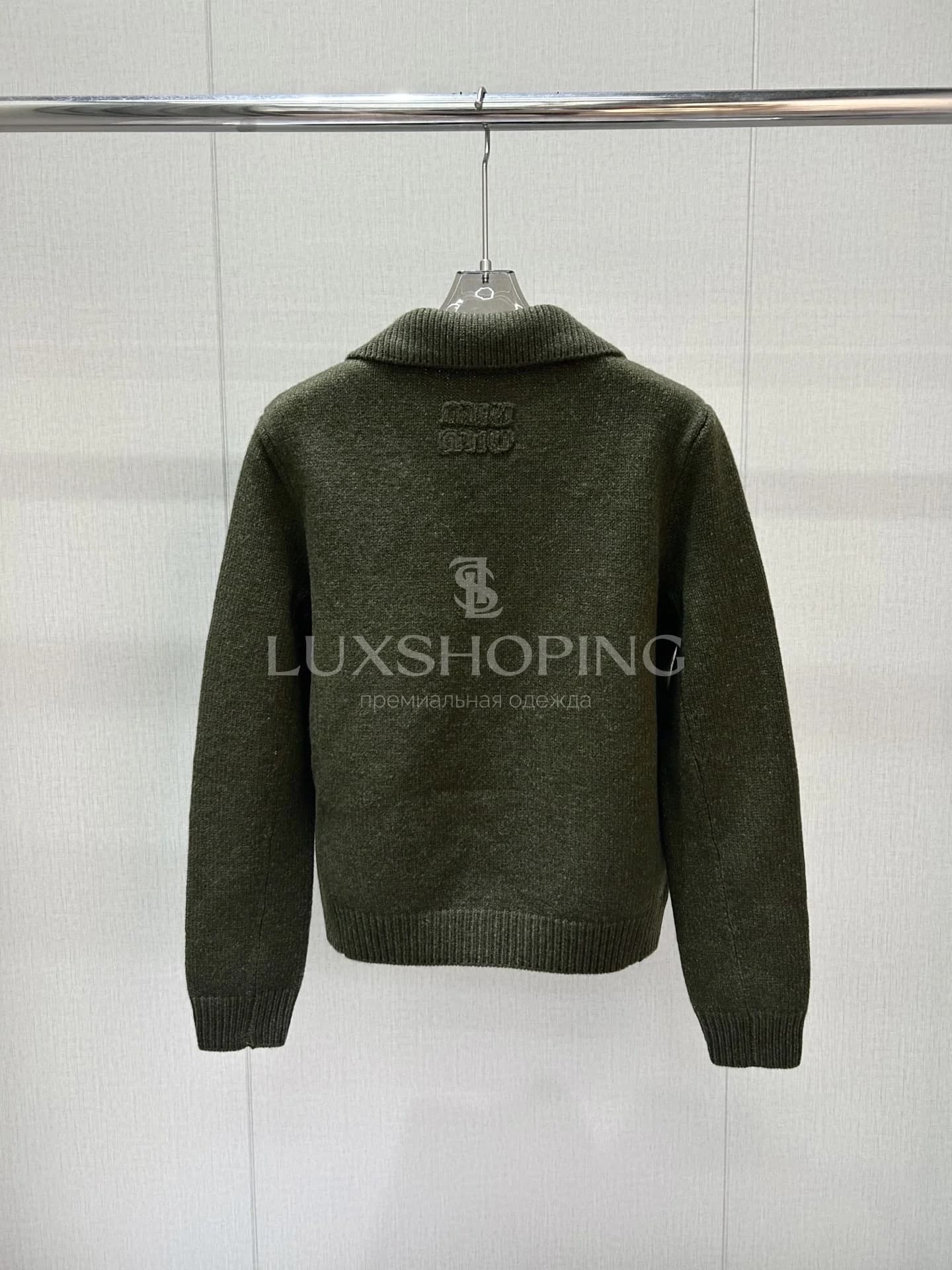 MIU MIU  Серая вязаная куртка на молнии из шерсти и кашемира - фото 5