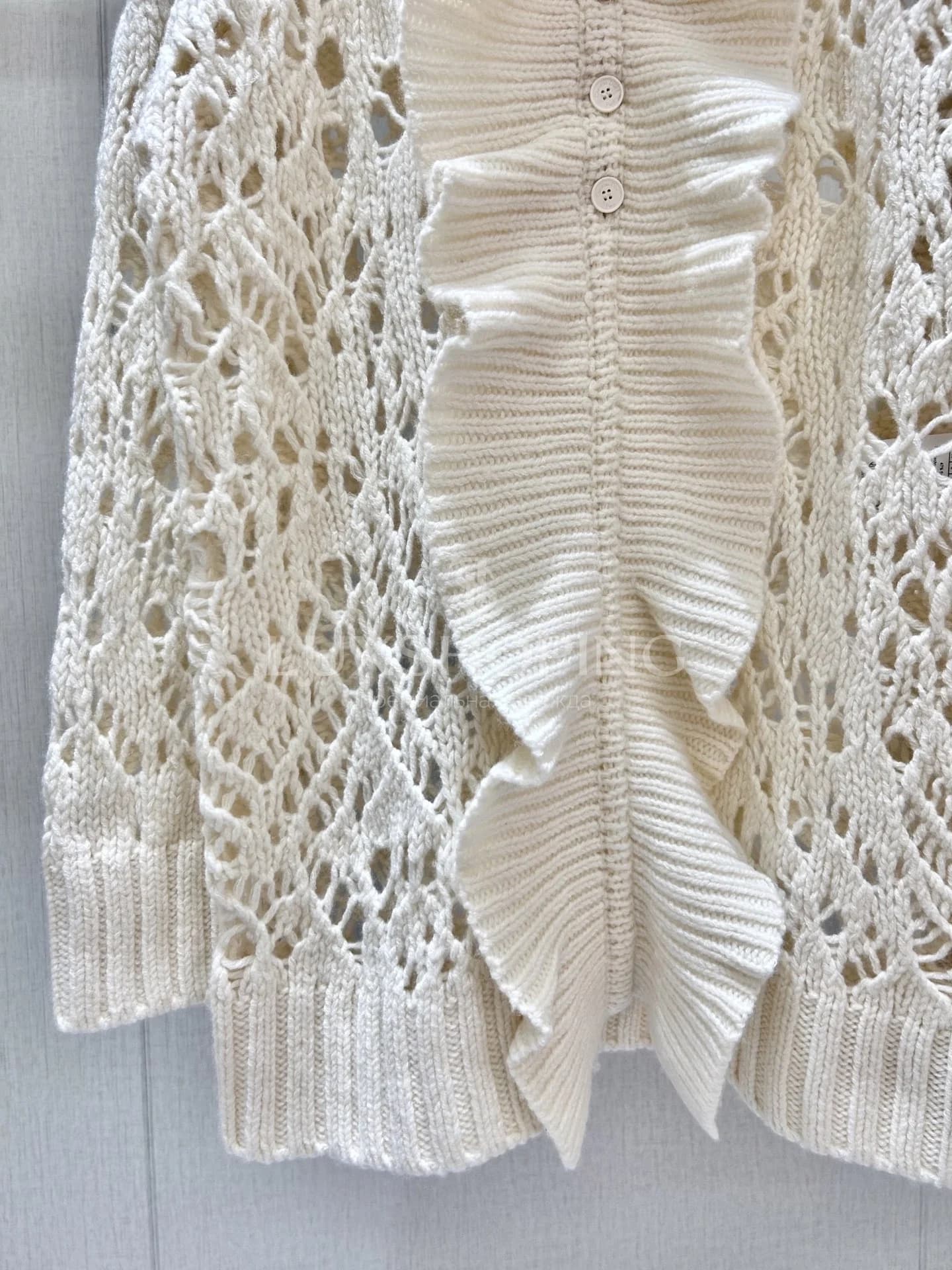 Dior Вязаный кардиган с ажурным узором и воланами, коллекция 25FW - фото 8