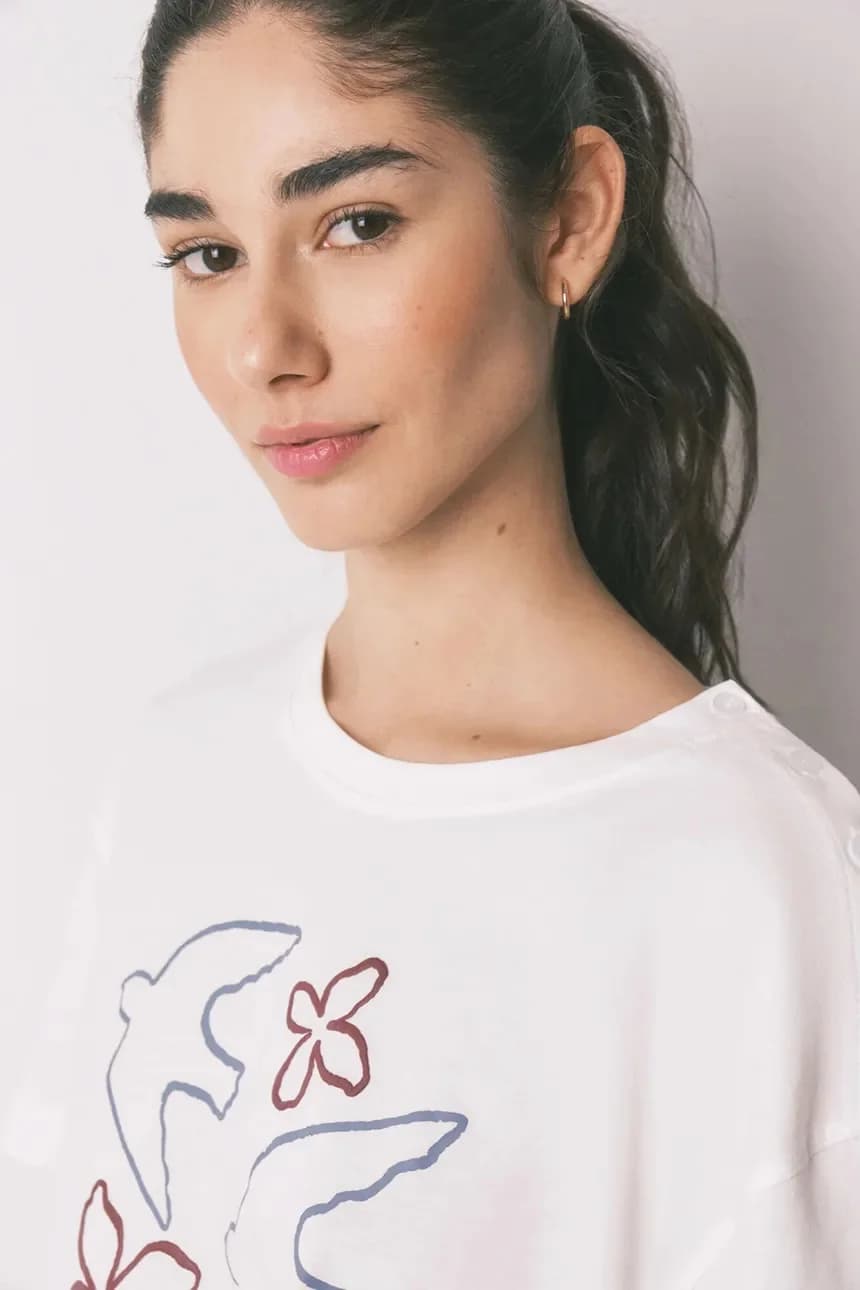 Хлопковая пижамная футболка - фото 4