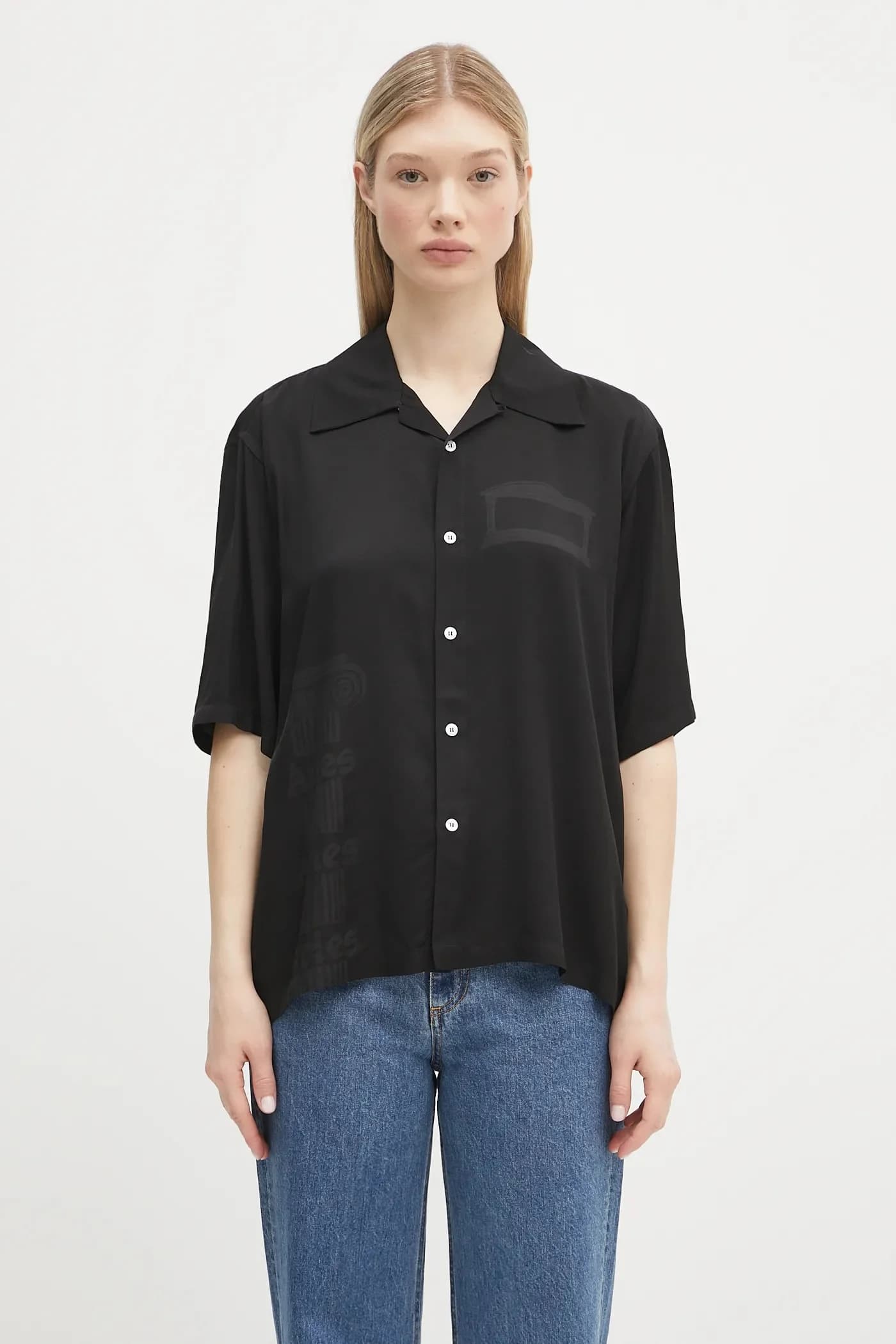 Гавайская рубашка из атласа и вискозы с древней колонной - фото 2