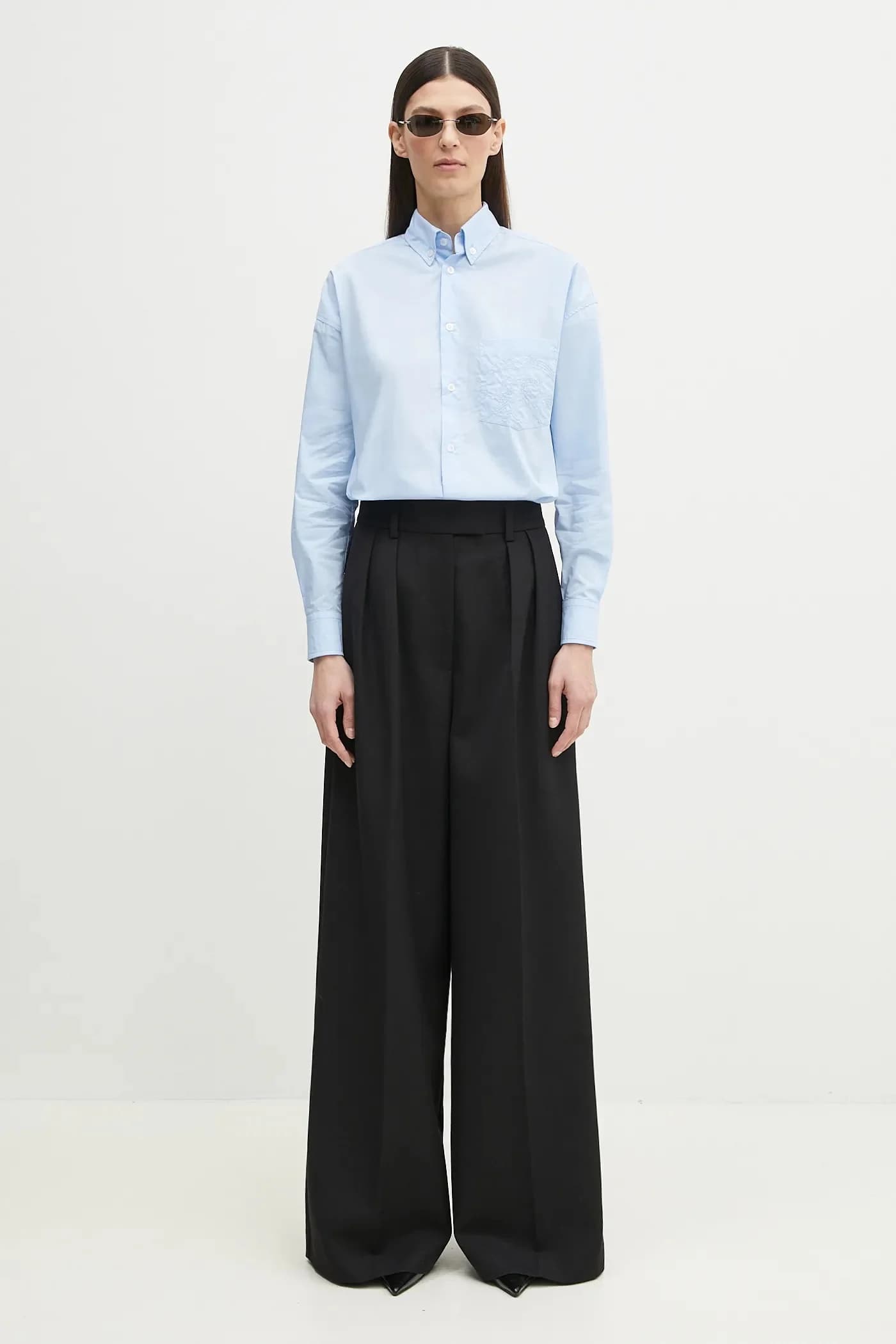 Хлопковая рубашка свободного кроя с вышивкой ангела - фото 5