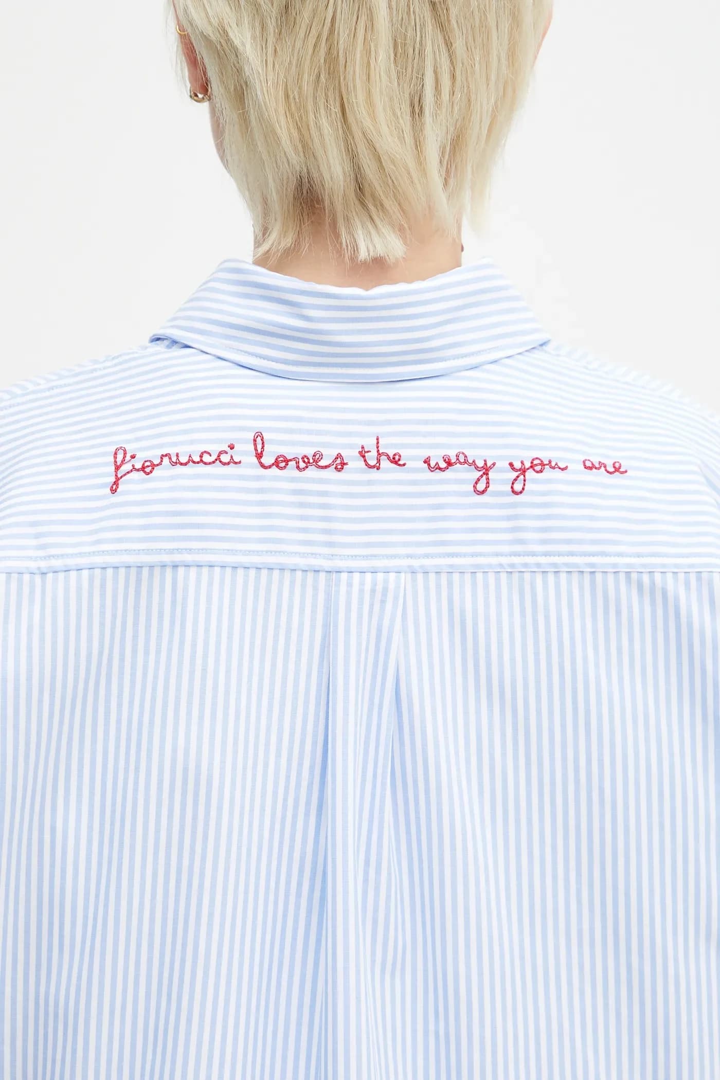 Рубашка на шнурке с вышивкой в ​​хлопковую полоску - фото 5