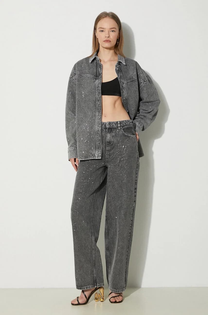 Джинсовая рубашка со стразами - фото 2