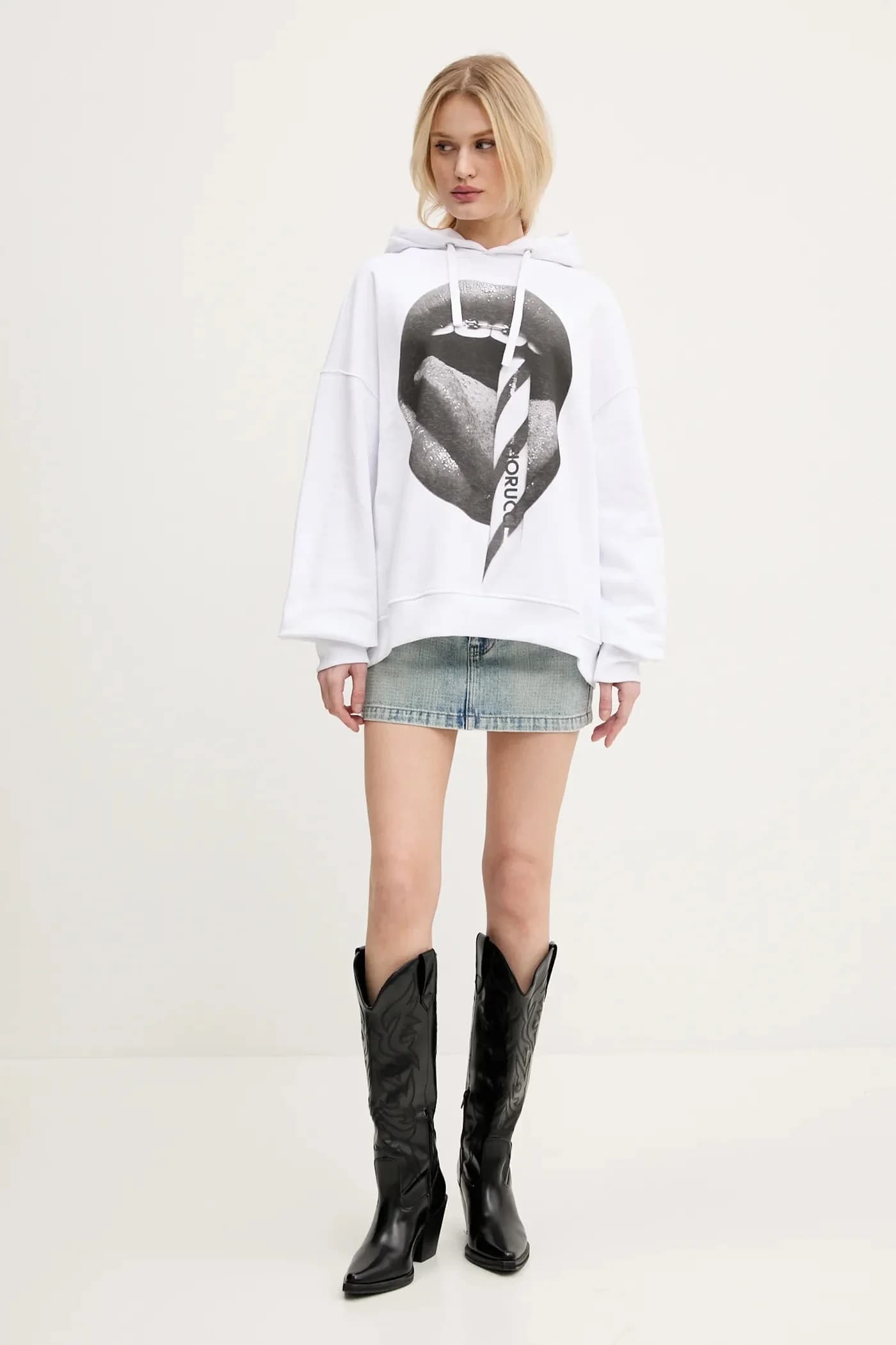 Хлопковая толстовка свободного кроя с принтом в виде рта - фото 3