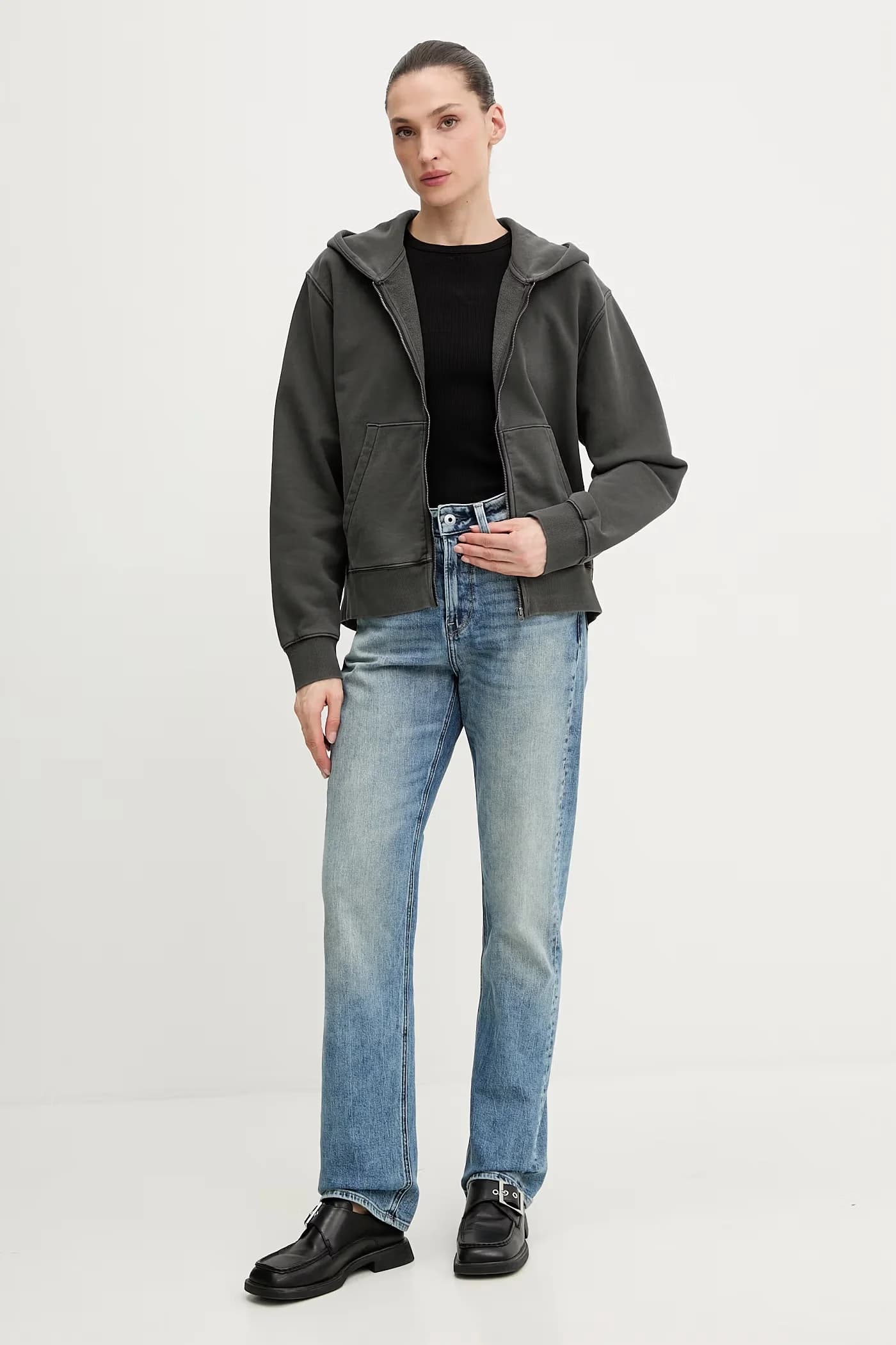 Свободный хлопковый свитшот с стираной молнией hdd - фото 2