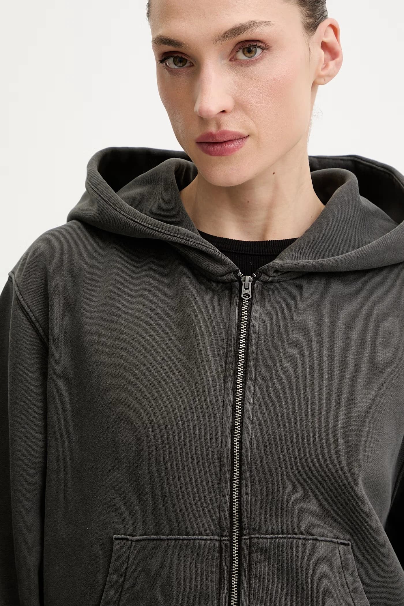 Свободный хлопковый свитшот с стираной молнией hdd - фото 4