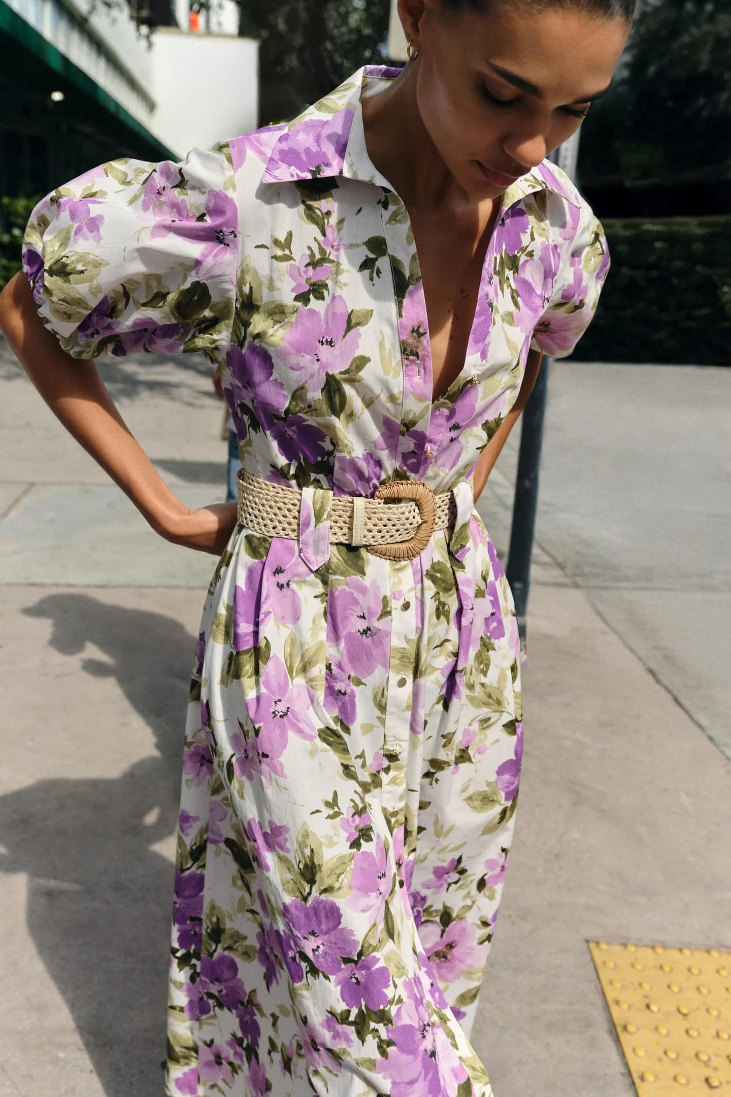 ПЛАТЬЕ МИДИ С ПОЯСОМ И ЦВЕТОЧНЫМ ПРИНТОМ - фото 2