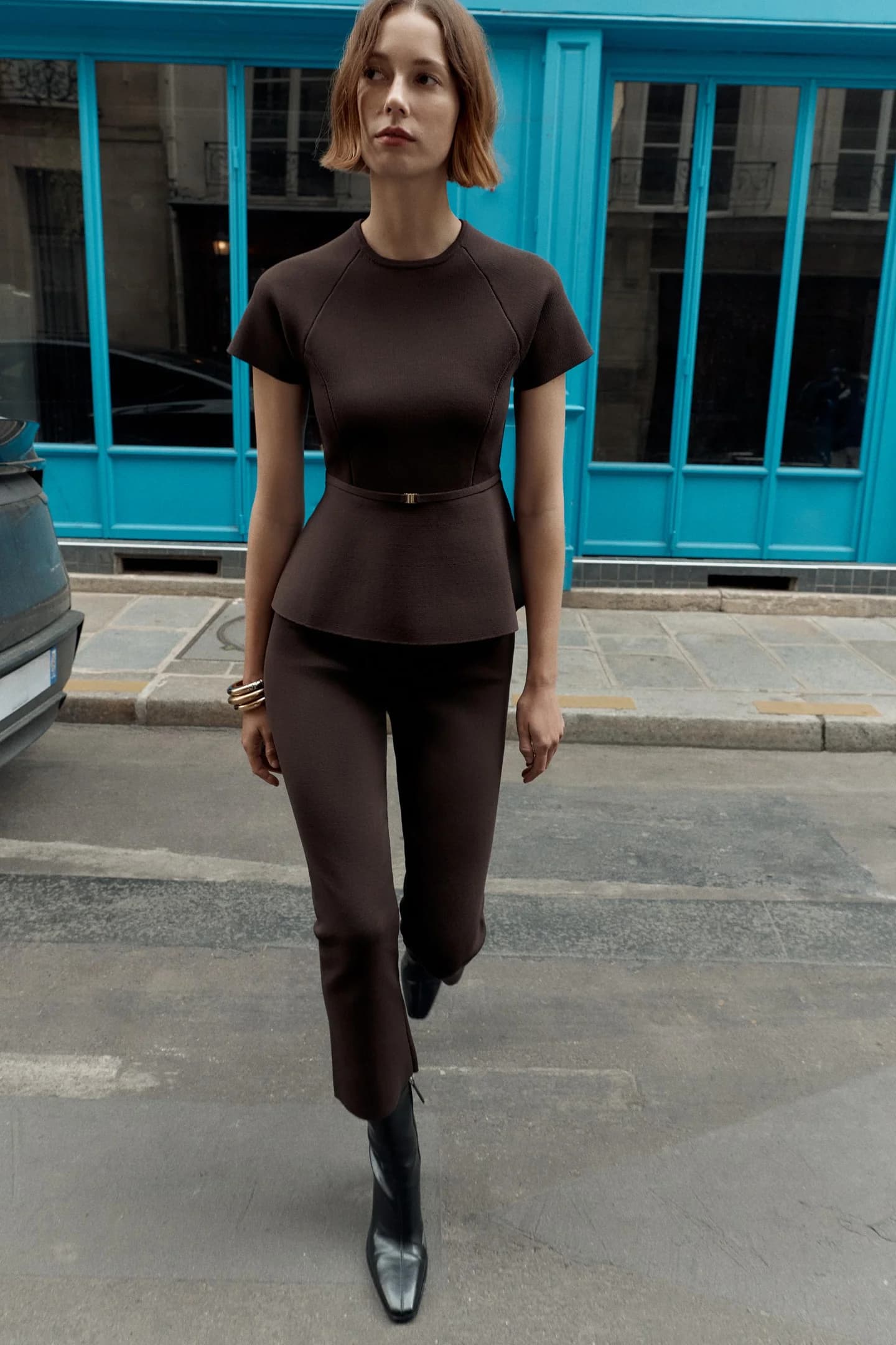 ТРИКОТАЖНЫЙ ТОП С ПУБЛИКОМ И ПОЯСОМ - фото 2