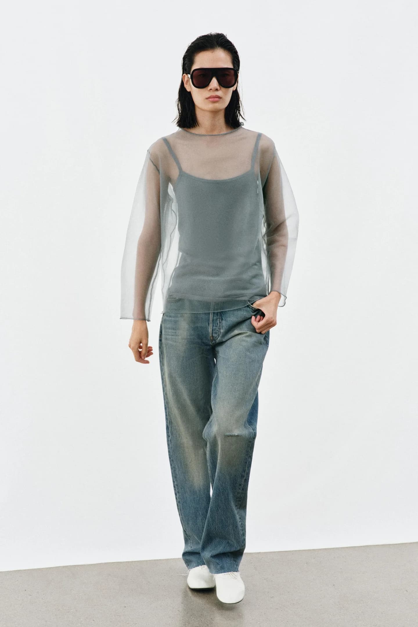 ПОЛУПРОЗРАЧНЫЙ ТРИКОТАЖНЫЙ ТОП - фото 2