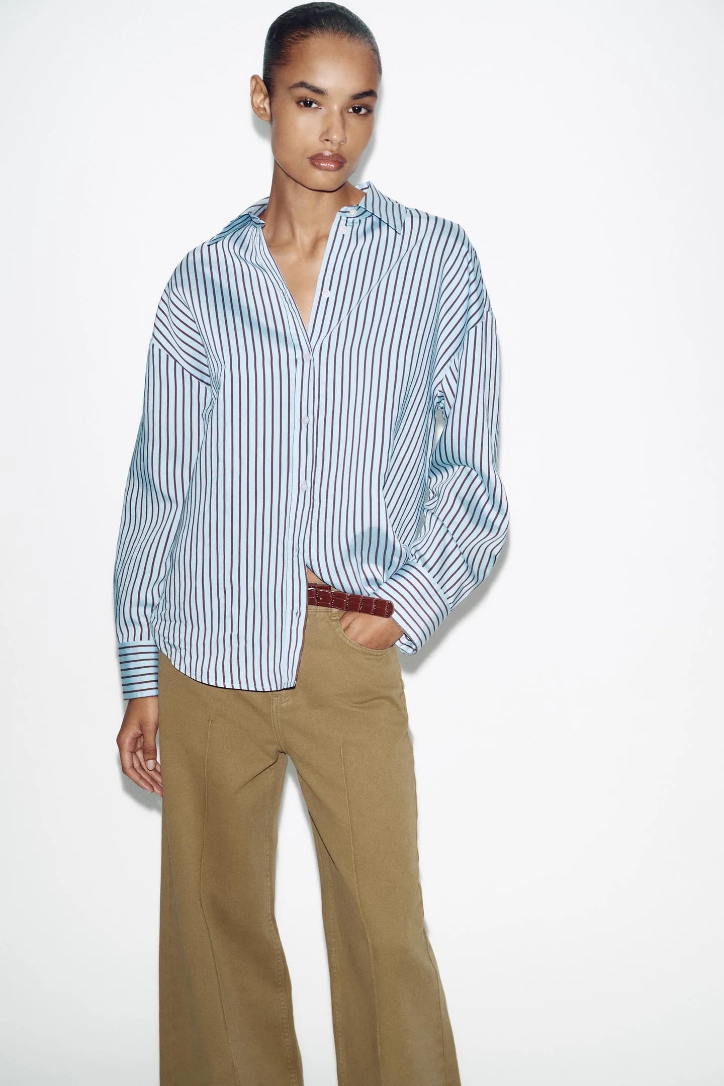 РУБАШКА ОВЕРСАЙЗ С ПОЛОСАМИ ПОПЛИН