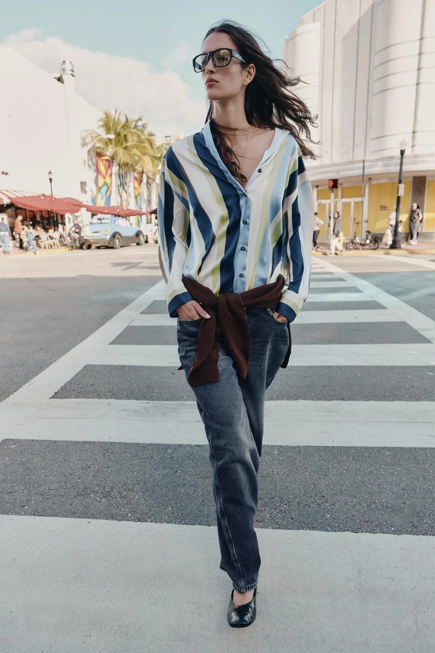 АТЛАСНАЯ РУБАШКА В ПОЛОСКУ - фото 2