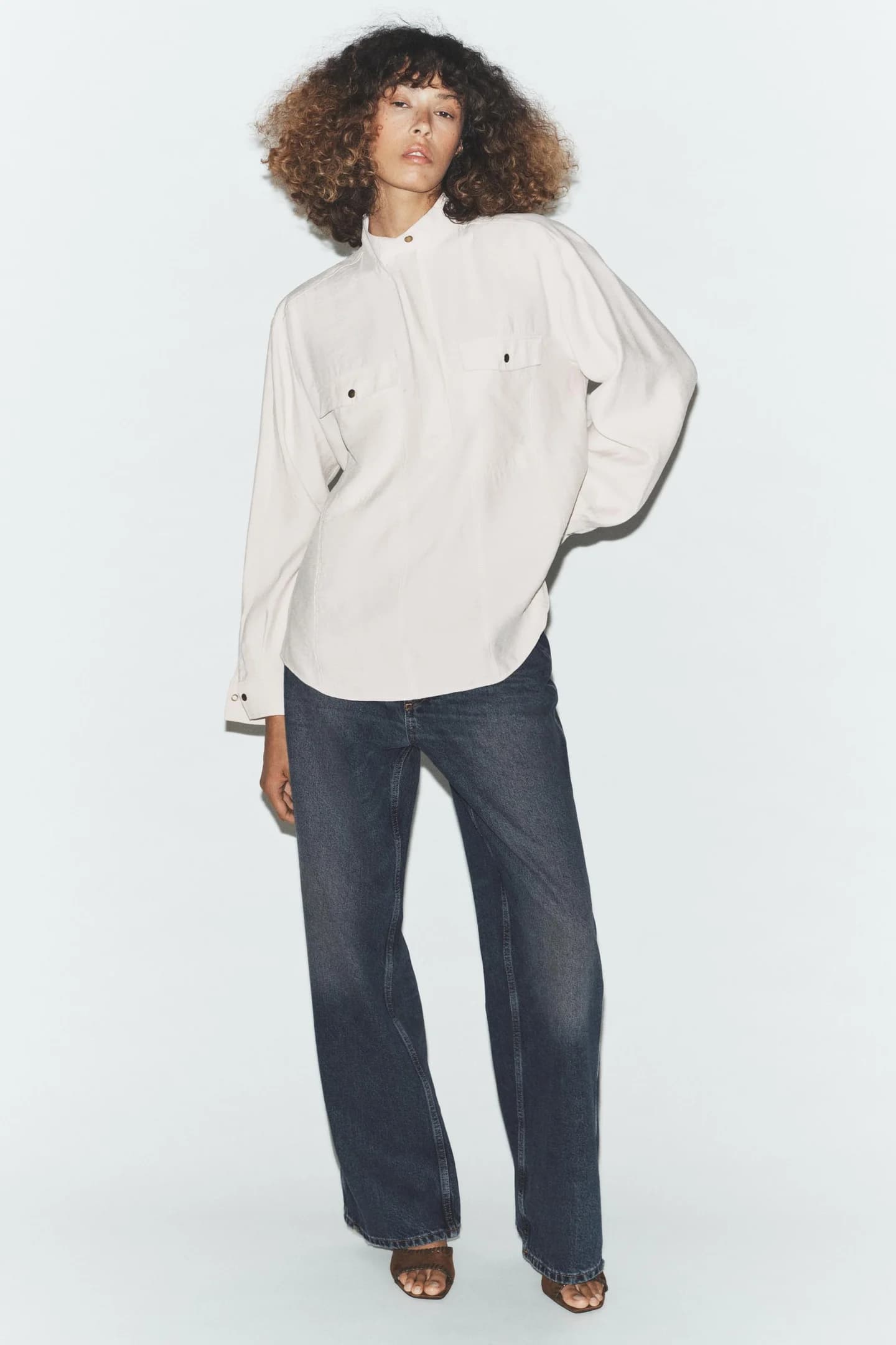 СВОБОДНАЯ РУБАШКА С ВОРОТНИКОМ-СТОЙКОЙ - фото 2