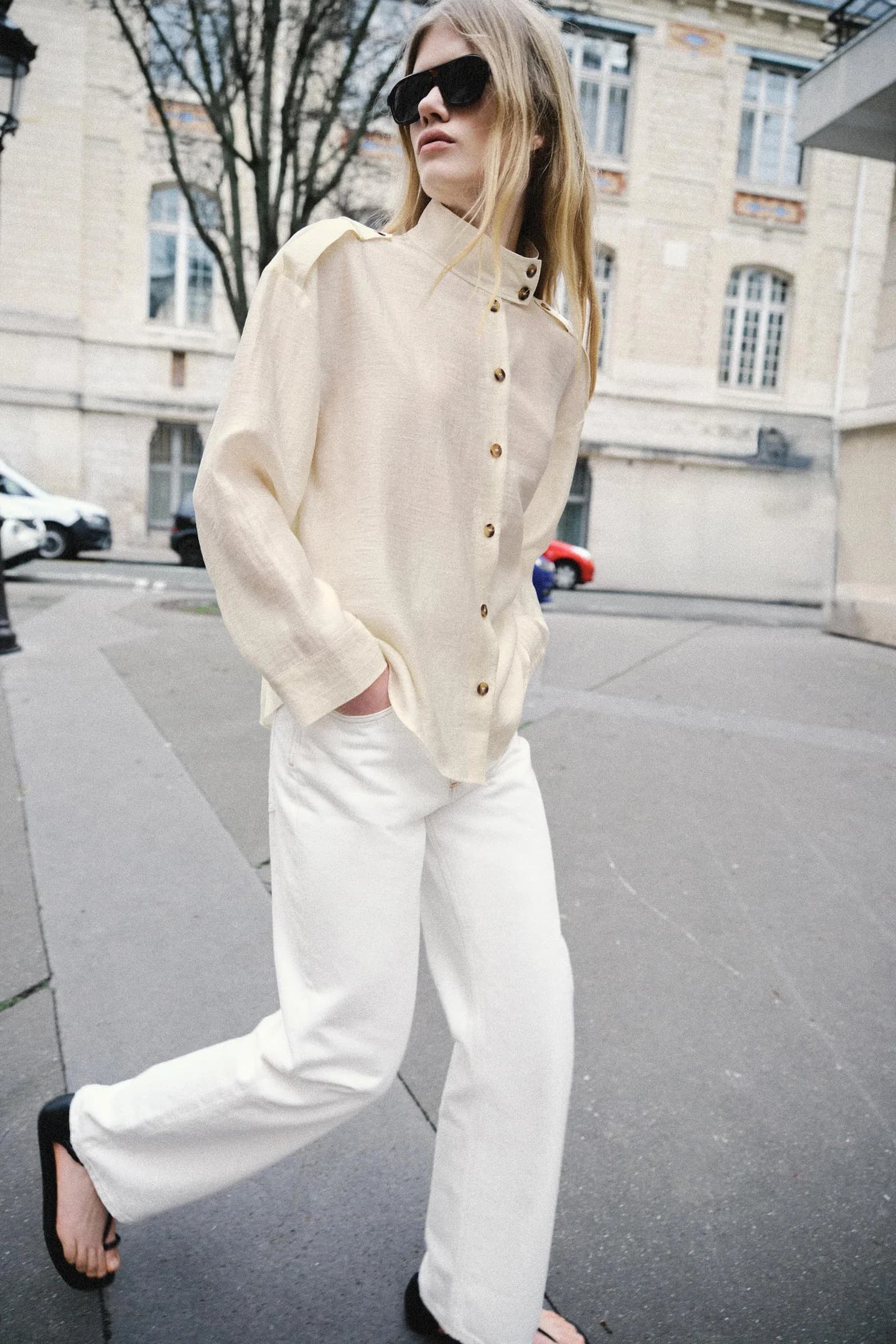 СВОБОДНАЯ РУБАШКА С ВОРОТНИКОМ-СТОЙКОЙ - фото 2