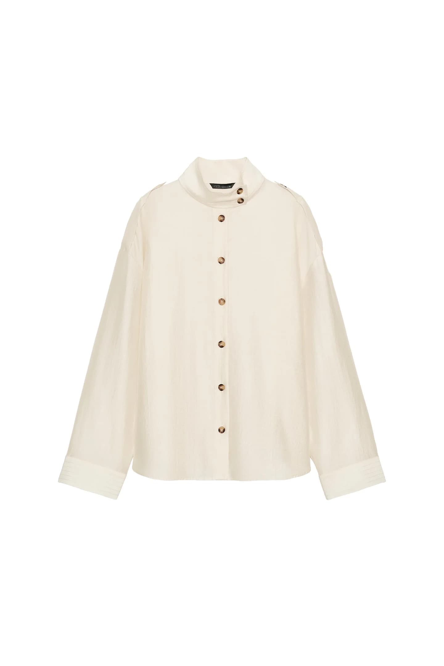 СВОБОДНАЯ РУБАШКА С ВОРОТНИКОМ-СТОЙКОЙ - фото 3