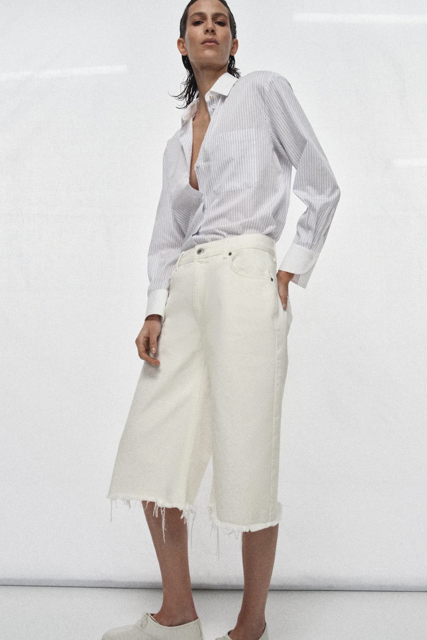 ПОЛОСКАЯ РУБАШКА С КОНТРАСТНЫМ ВОРОТНИКОМ ИЗ КОЛЛЕКЦИИ ZW - фото 2