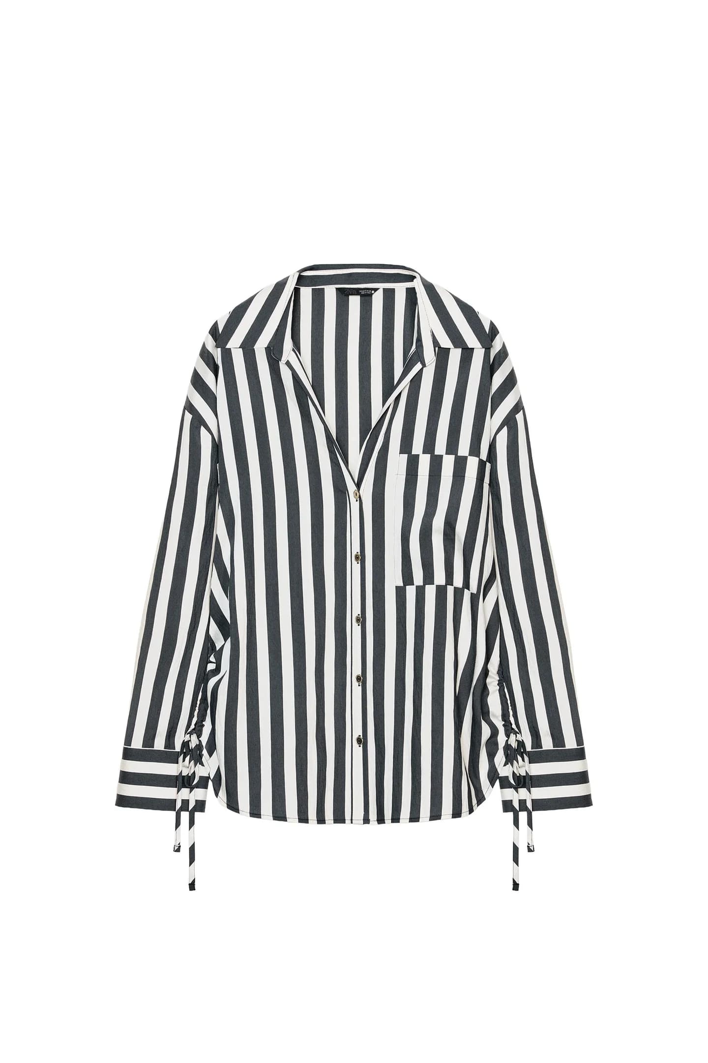 ПОЛОСКАЯ РУБАШКА С ЗАВЯЗКАМИ ПО БОКАМ - фото 3