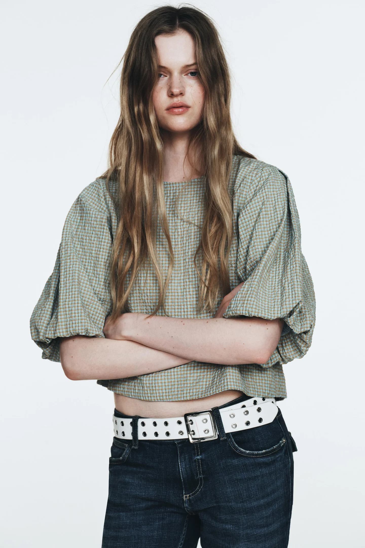 ТОП В Клетку С Пышными РУКАВАМИ