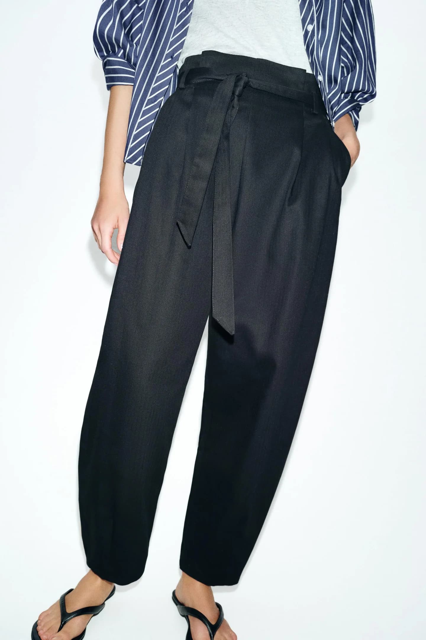 БРЮКИ БУМАЖНОГО ПАКЕТА С ПОЯСОМ - фото 2