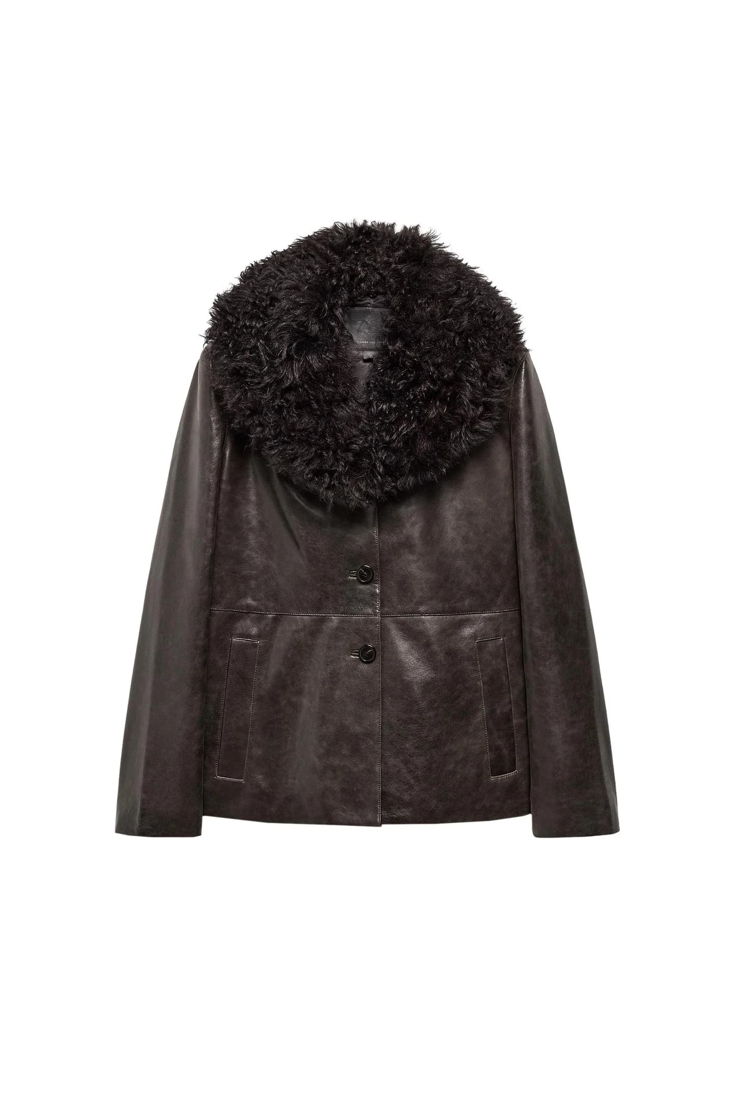 КОЖАНАЯ КУРТКА С МЕХОВЫМ ВОРОТНИКОМ ИЗ ZW COLLECTION LIMITED EDITION - фото 3